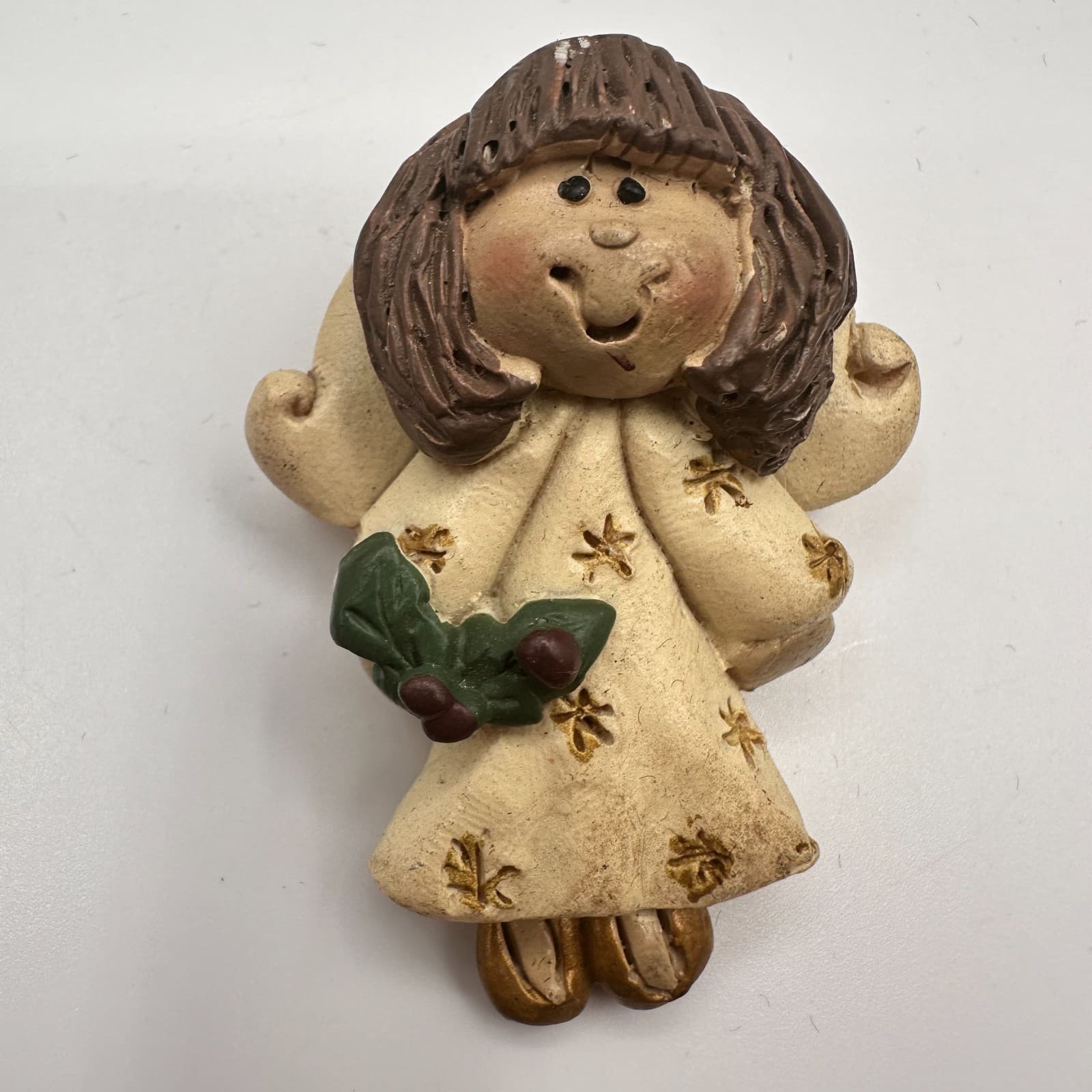 Vintage 90s Christmas Angel Resin Brooch Pin Star Holiday Fashion Jewelry - Thumbnail 2