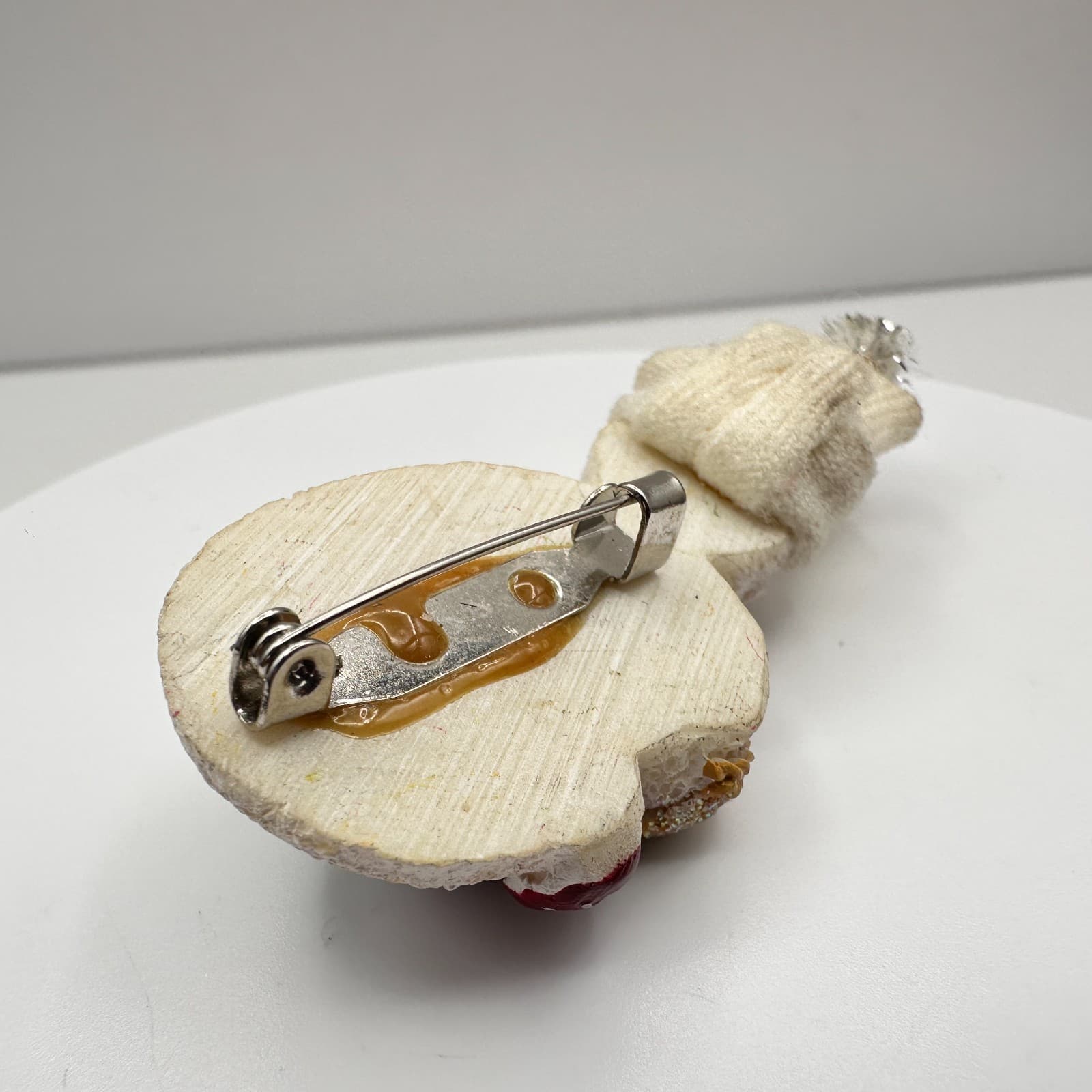 Vintage 90s Snowman Holiday Brooch Pin Glitter Resin Fabric Classic Jewelry - Thumbnail 7