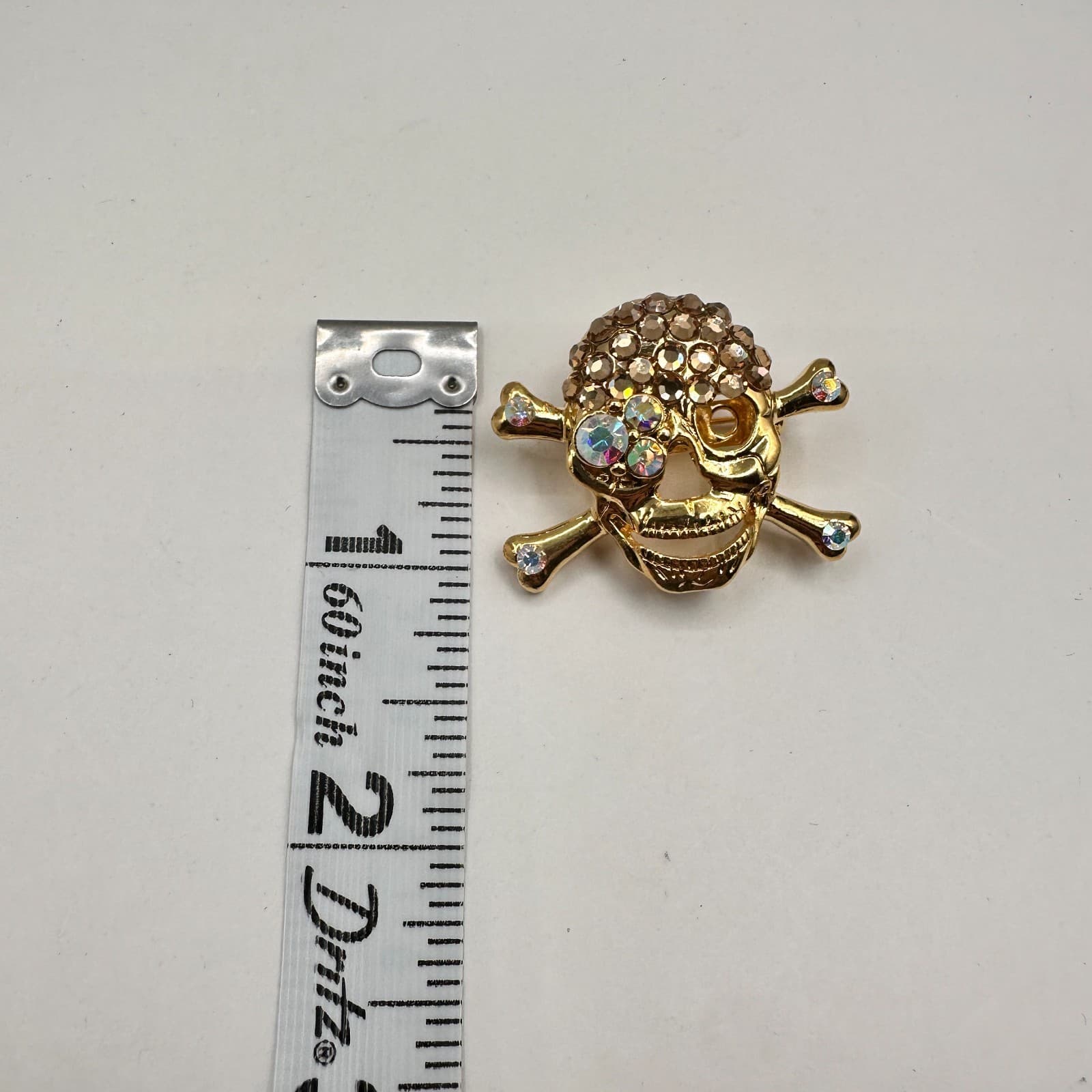 Vintage 90s Skull & Crossbones Brooch Set Gold & Silver Tone Glass Rhinestone - Thumbnail 11