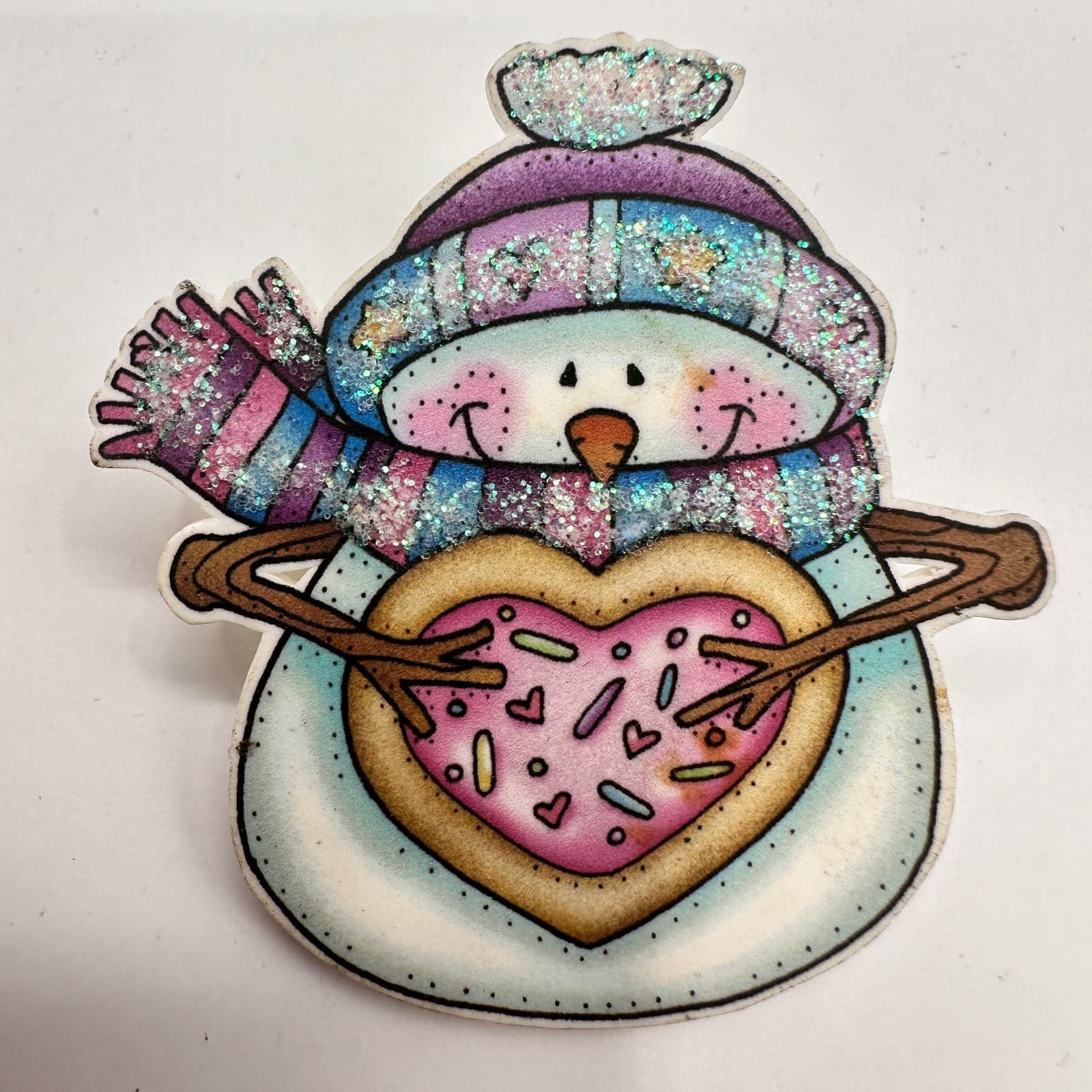 Vintage 90s Krazy Sues Kreations Snowman Gingerbread Pin Brooch Set Glitter Art - Thumbnail 6