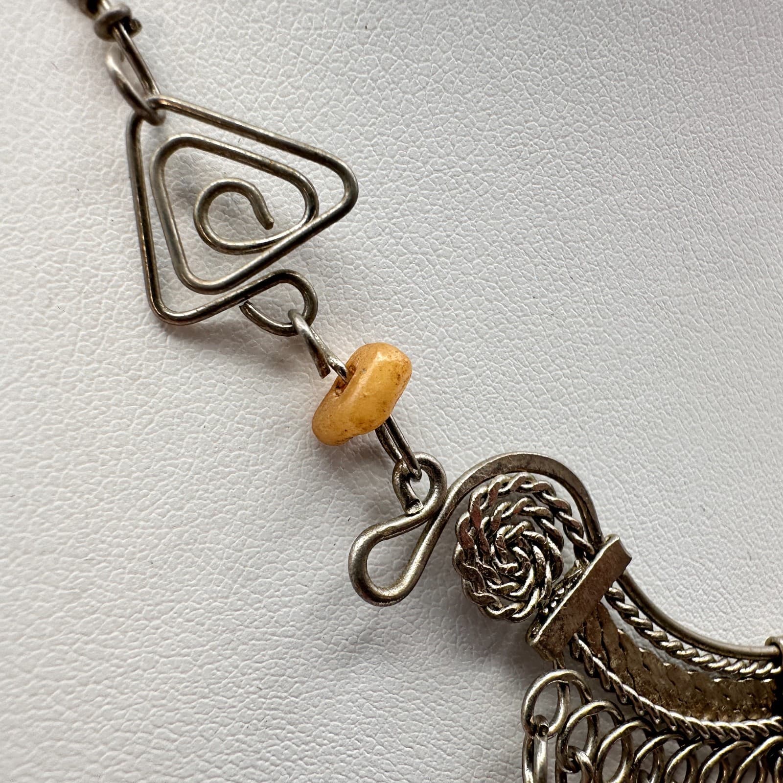 Vintage 90s Silver Tone bib Necklace Natural Stone Agate Teardrop Dangle Boho - Thumbnail 4