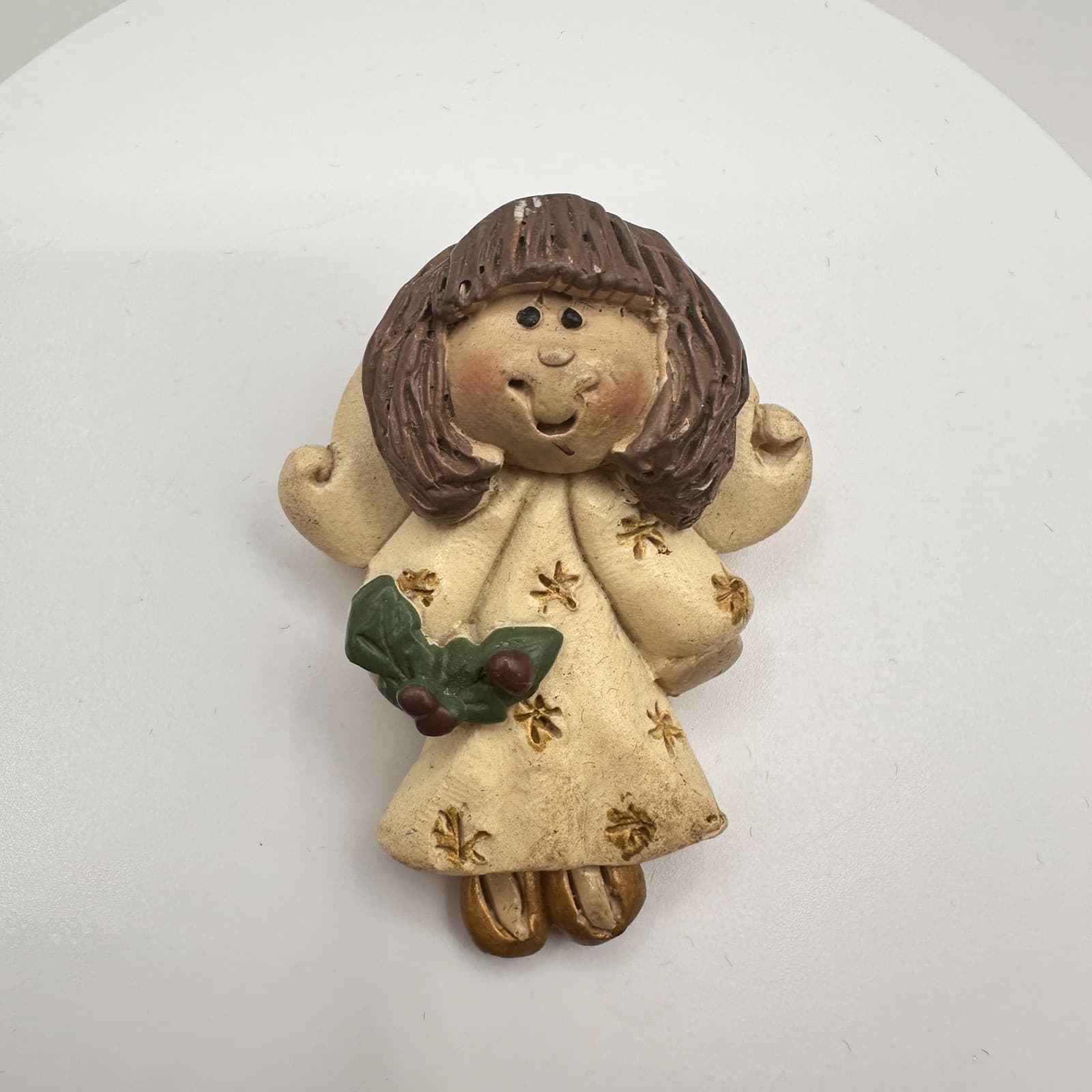 Vintage 90s Christmas Angel Resin Brooch Pin Star Holiday Fashion Jewelry - Image 1