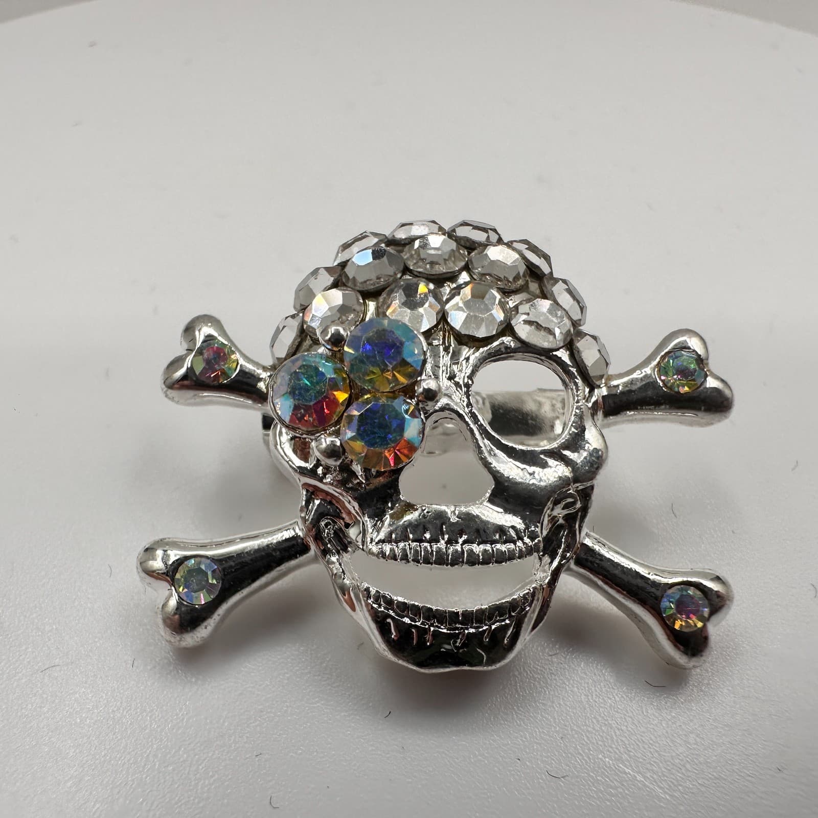 Vintage 90s Skull & Crossbones Brooch Set Gold & Silver Tone Glass Rhinestone - Thumbnail 7