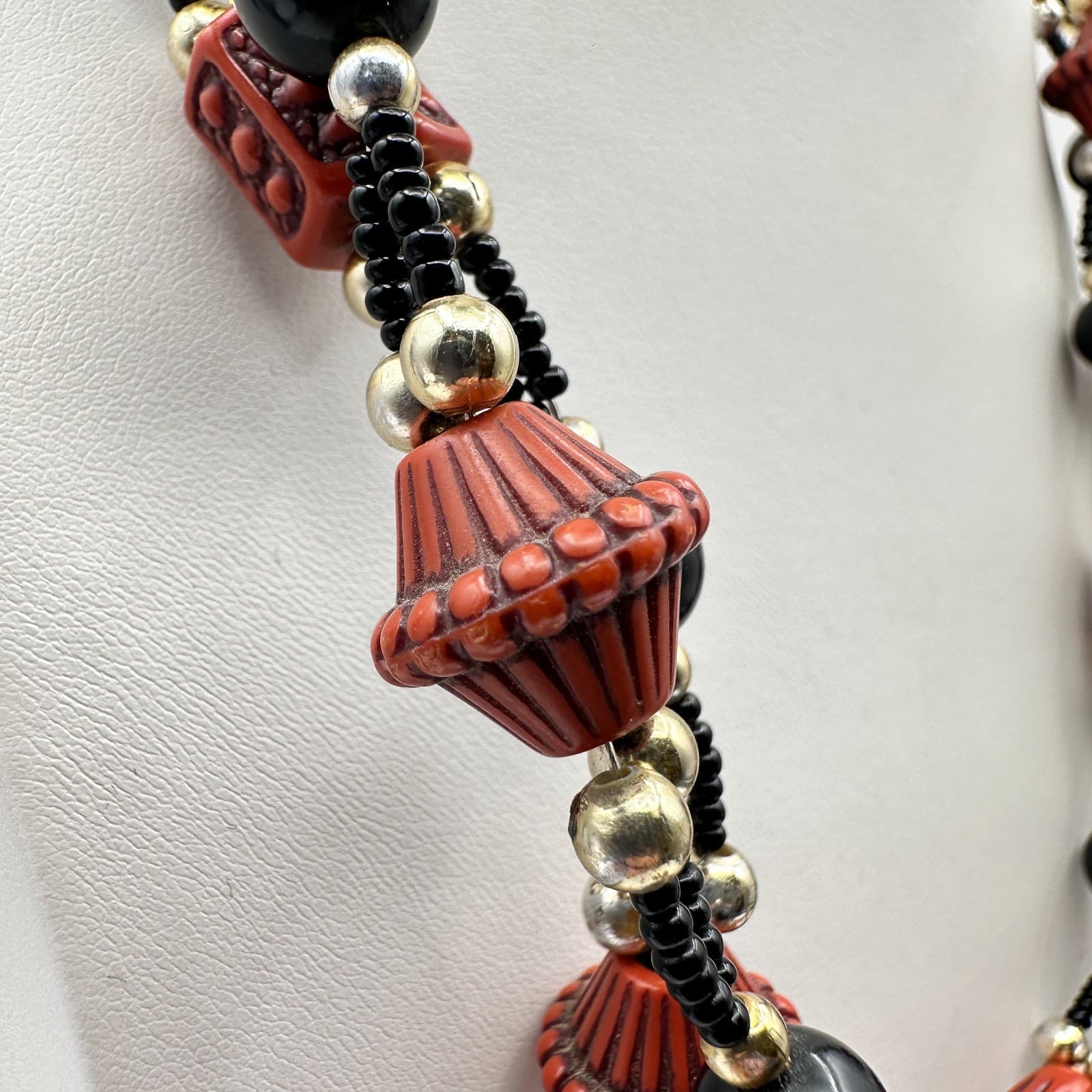 Vintage 80s 90s Silver Tone Black Beaded Multi-Strand Necklace Women's Jewelry - Thumbnail 6