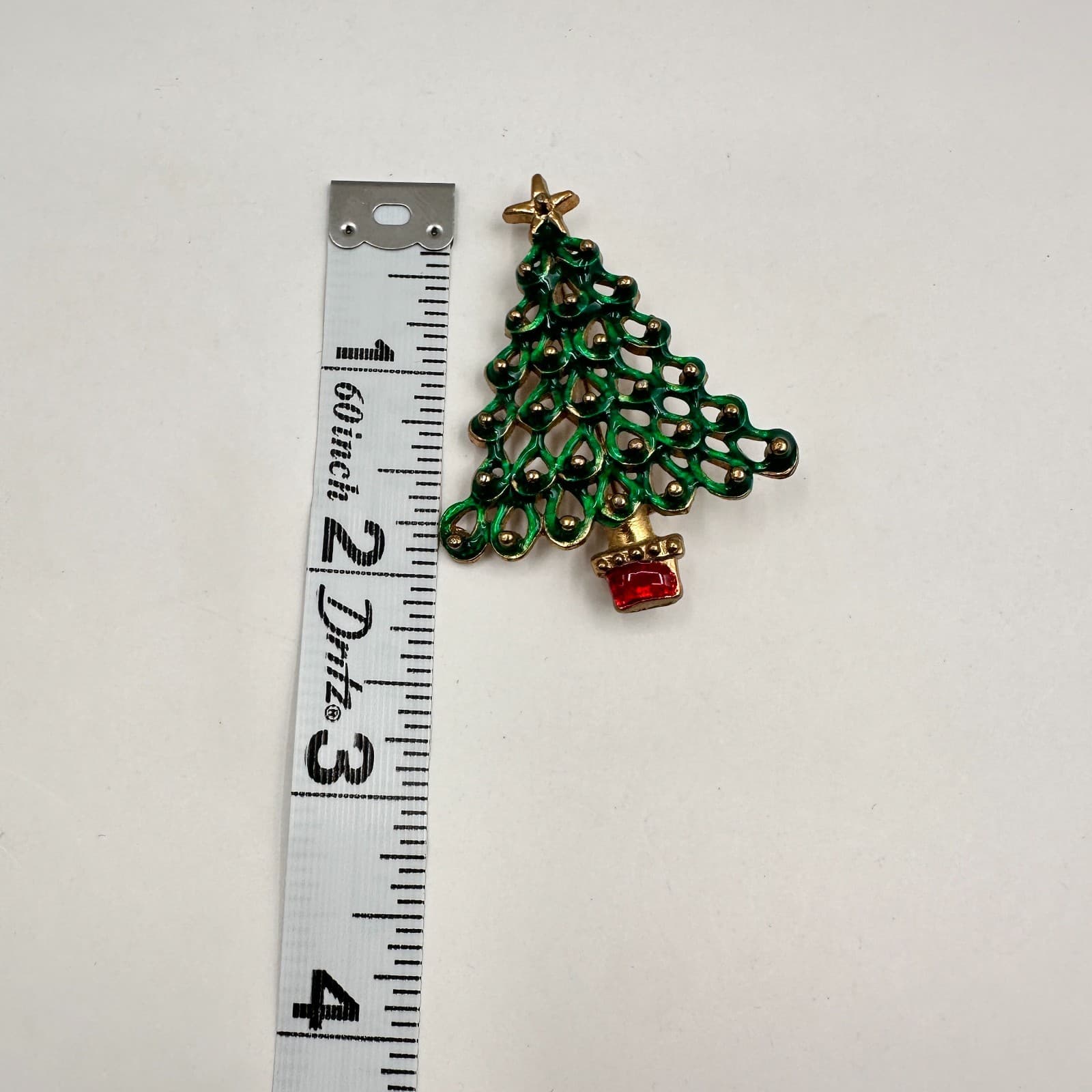Vintage 90s Y2K Christmas Tree Brooch Pin Green Enamel Gold Tone Classic Jewelry - Thumbnail 7