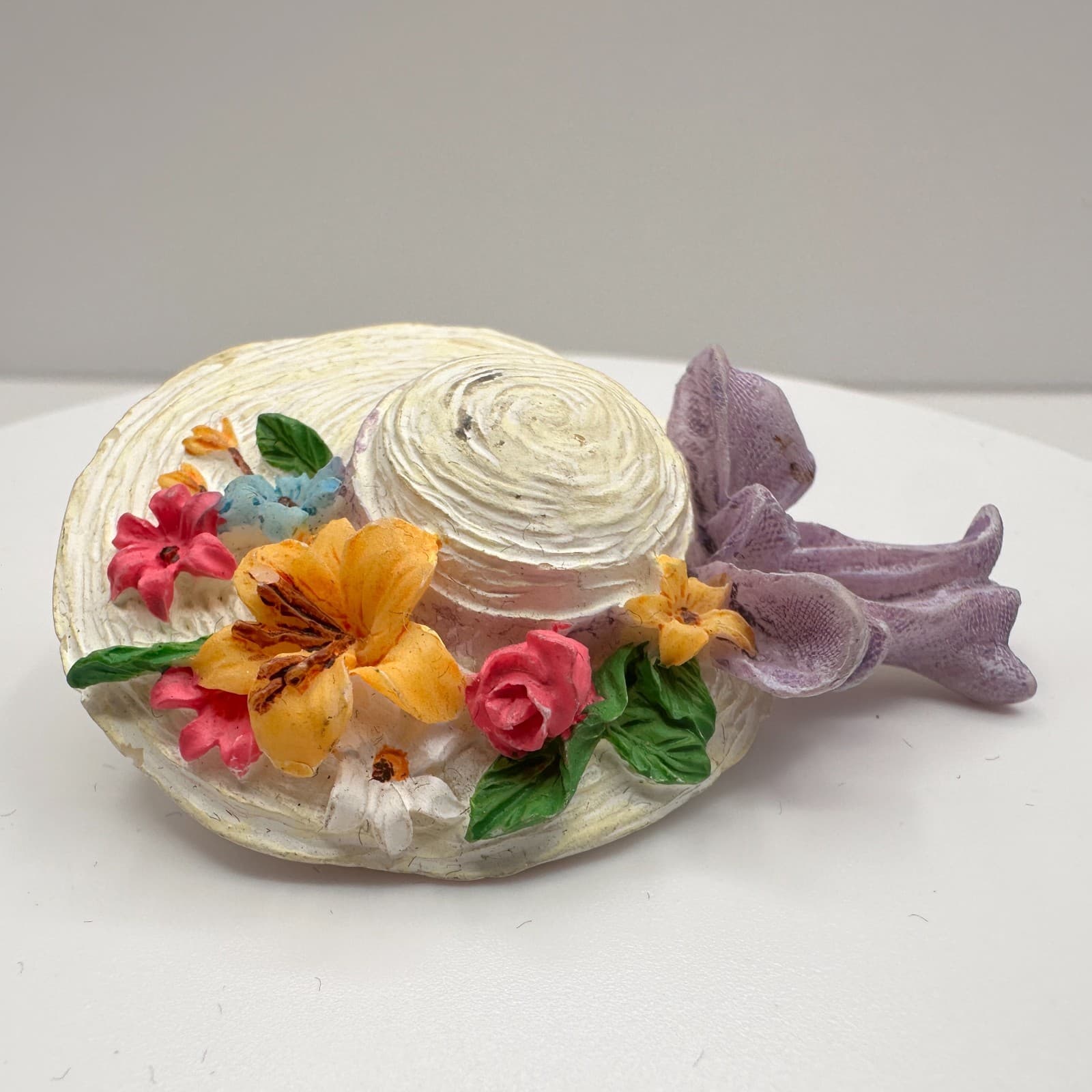 Vintage 90s Floral Sun Hat Lapel Brooch Pin Garden Style Boho Fashion Jewelry - Thumbnail 4