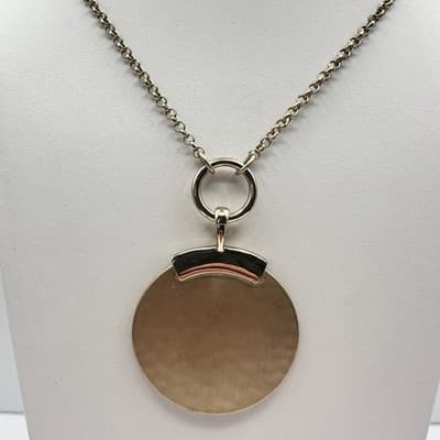 Vintage 90s Gold Tone Round Disc Pendant Necklace Statement Women's Jewelry - Image 1