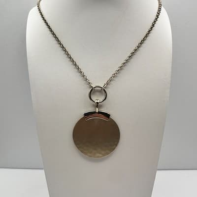 Vintage 90s Gold Tone Round Disc Pendant Necklace Statement Women's Jewelry - Thumbnail 4