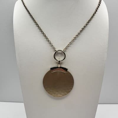 Vintage 90s Gold Tone Round Disc Pendant Necklace Statement Women's Jewelry - Thumbnail 3
