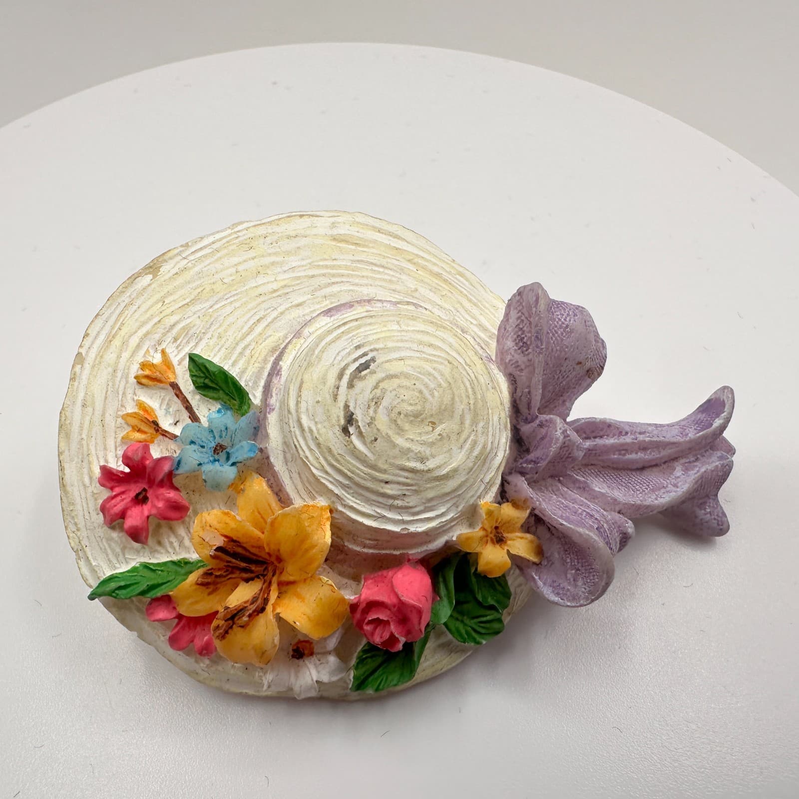 Vintage 90s Floral Sun Hat Lapel Brooch Pin Garden Style Boho Fashion Jewelry - Thumbnail 5