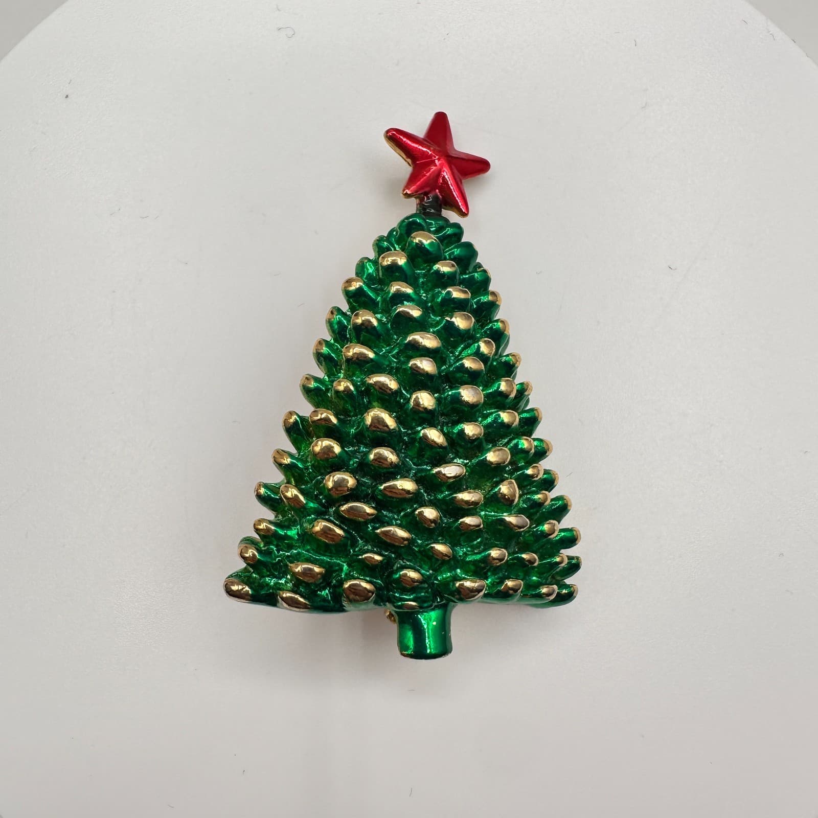 Vintage 90s Christmas Tree Brooch Pin Retro Gold Tone Classic Fashion Jewelry - Thumbnail 2
