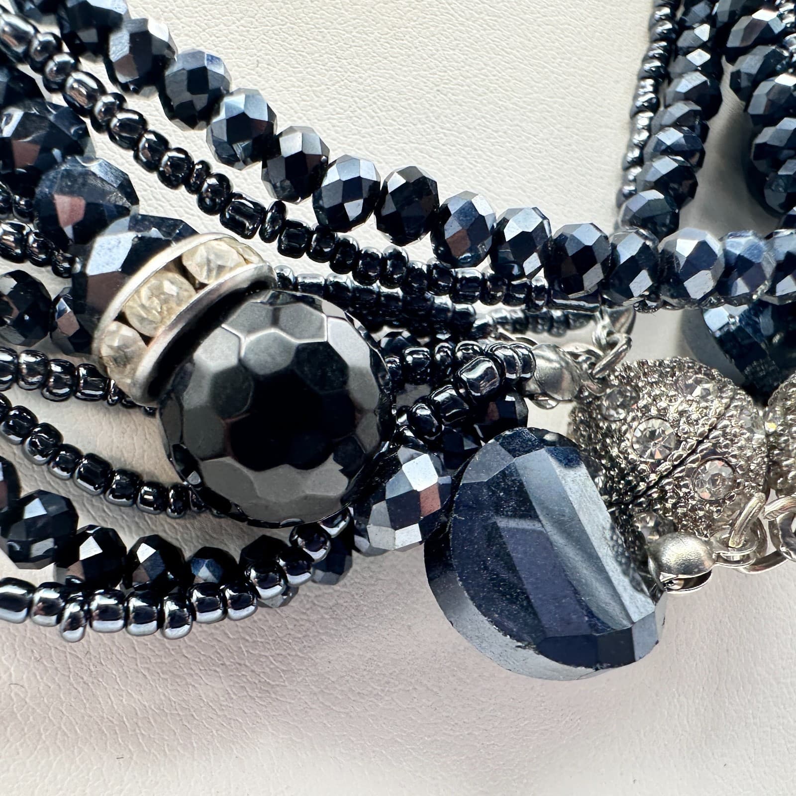 Vintage 80s 70s Multi-Strand Black Beaded Statement Necklace Boho Jewelry - Thumbnail 4