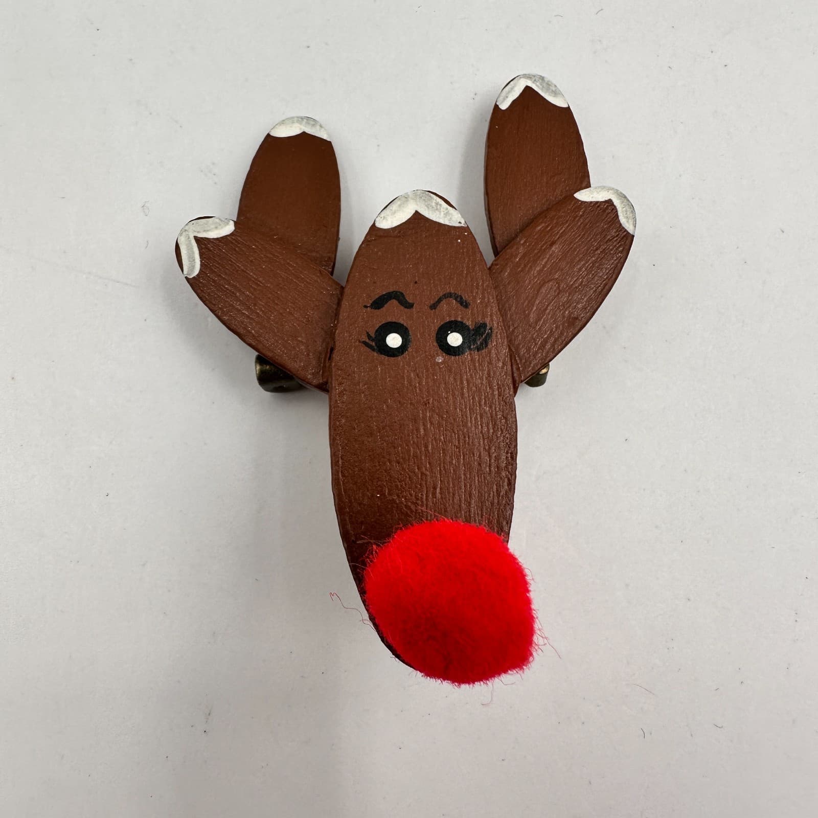 Vintage 80s 90s Christmas Brooch Pin Set Reindeer Wood Snowman Clay Fashion - Thumbnail 3