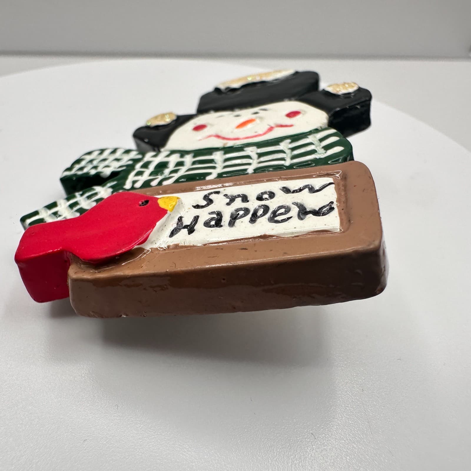 Vintage 90s Snowman Snow Happens Brooch Pin Cardinal Bird Winter Classic Jewelry - Thumbnail 5