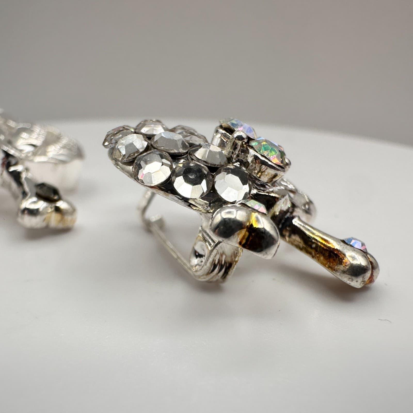 Vintage 90s Silver Tone Skull Brooch Pin Set Rhinestone Classic Fashion Jewelry - Thumbnail 5