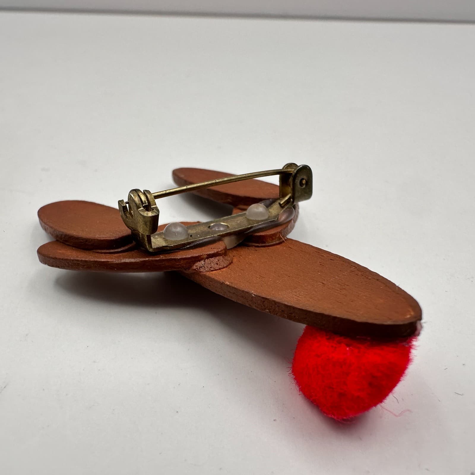 Vintage 80s 90s Christmas Brooch Pin Set Reindeer Wood Snowman Clay Fashion - Thumbnail 6