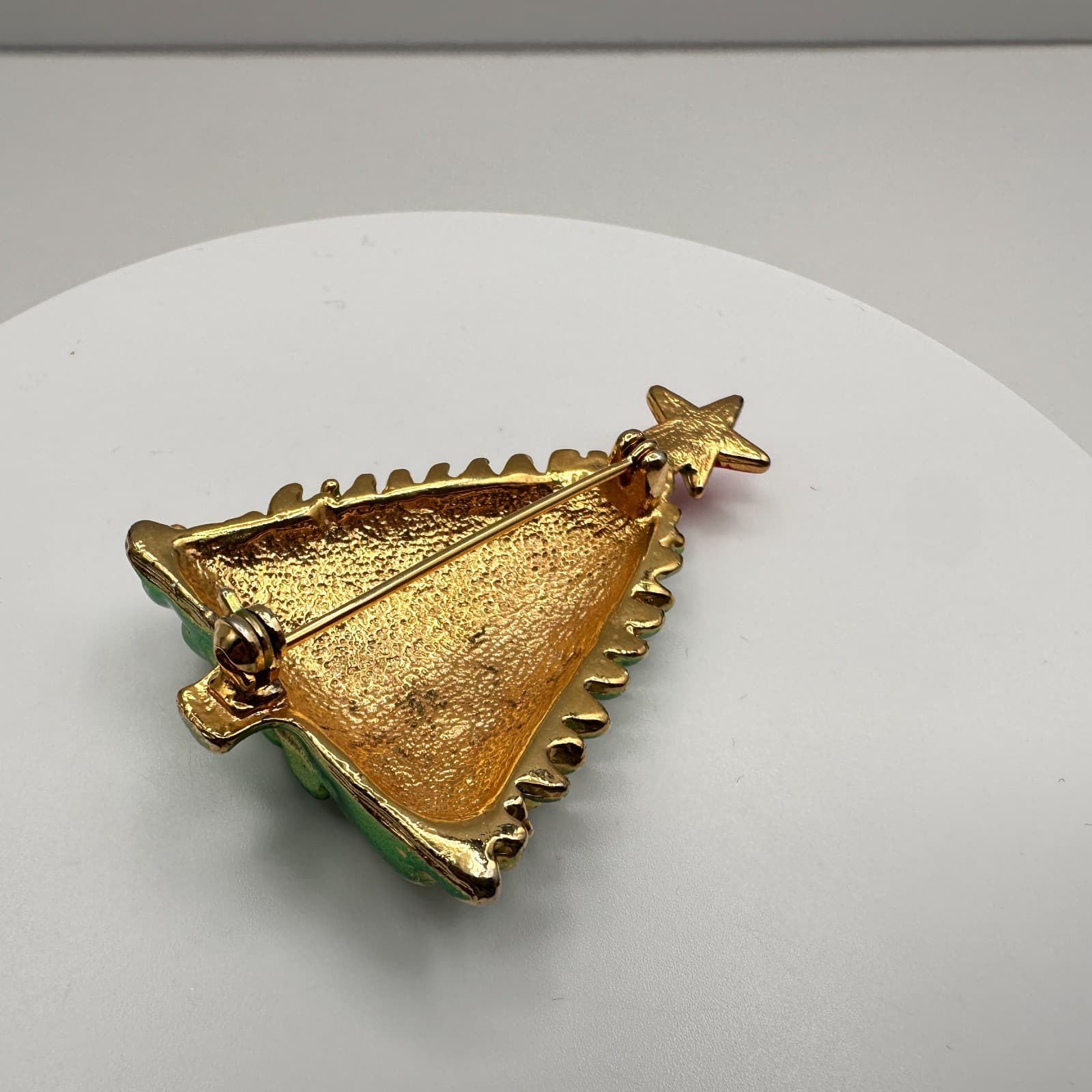 Vintage 90s Christmas Tree Brooch Pin Retro Gold Tone Classic Fashion Jewelry - Thumbnail 5