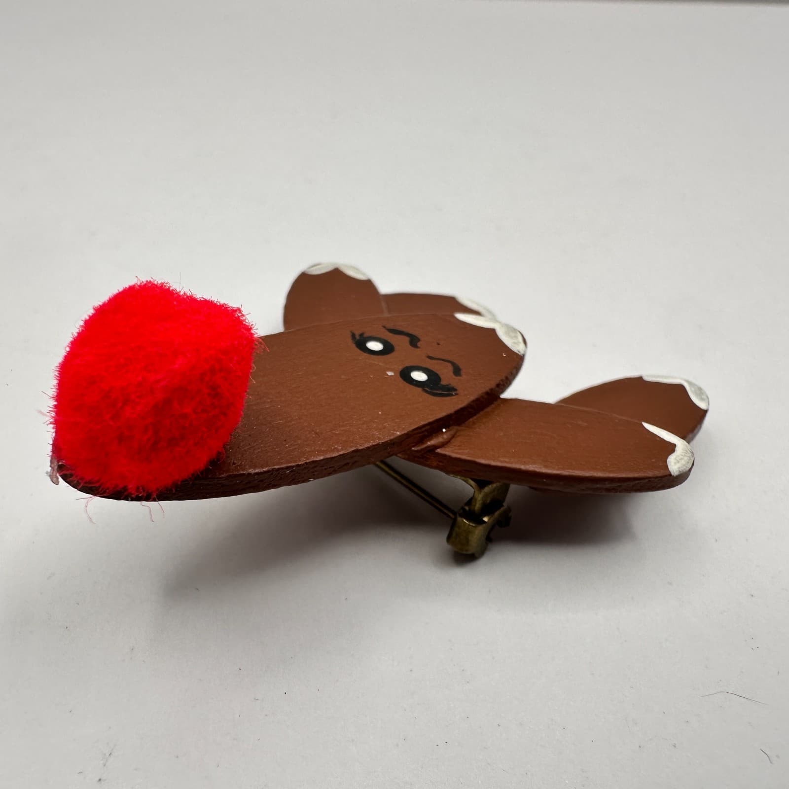 Vintage 80s 90s Christmas Brooch Pin Set Reindeer Wood Snowman Clay Fashion - Thumbnail 4