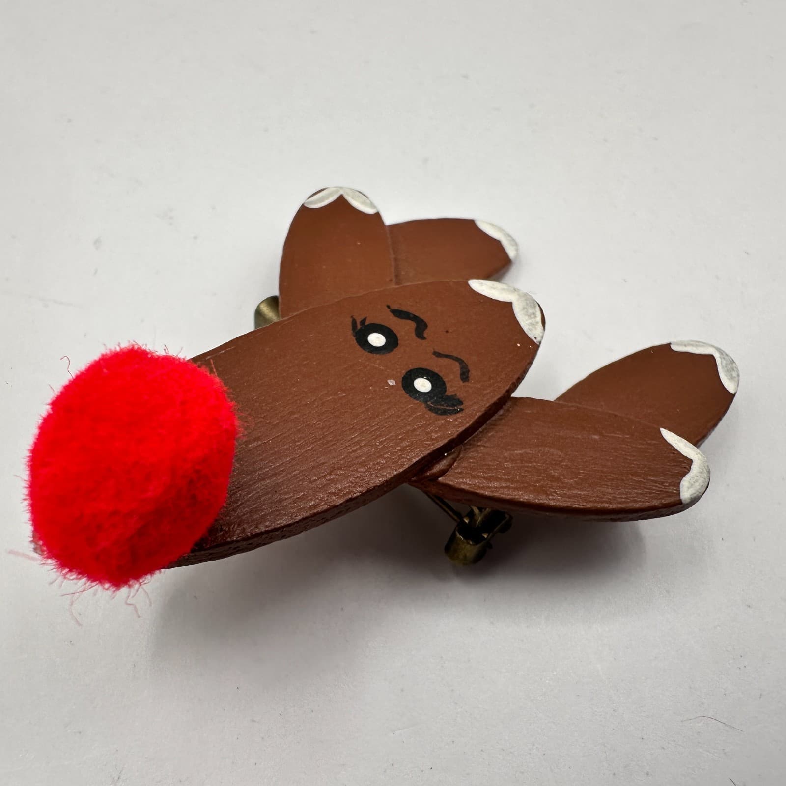 Vintage 80s 90s Christmas Brooch Pin Set Reindeer Wood Snowman Clay Fashion - Thumbnail 5