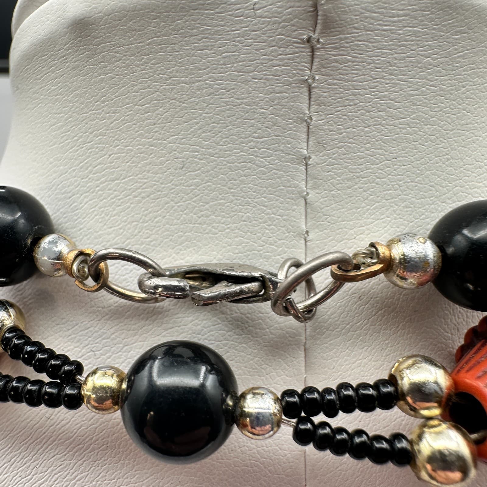 Vintage 80s 90s Silver Tone Black Beaded Multi-Strand Necklace Women's Jewelry - Thumbnail 9