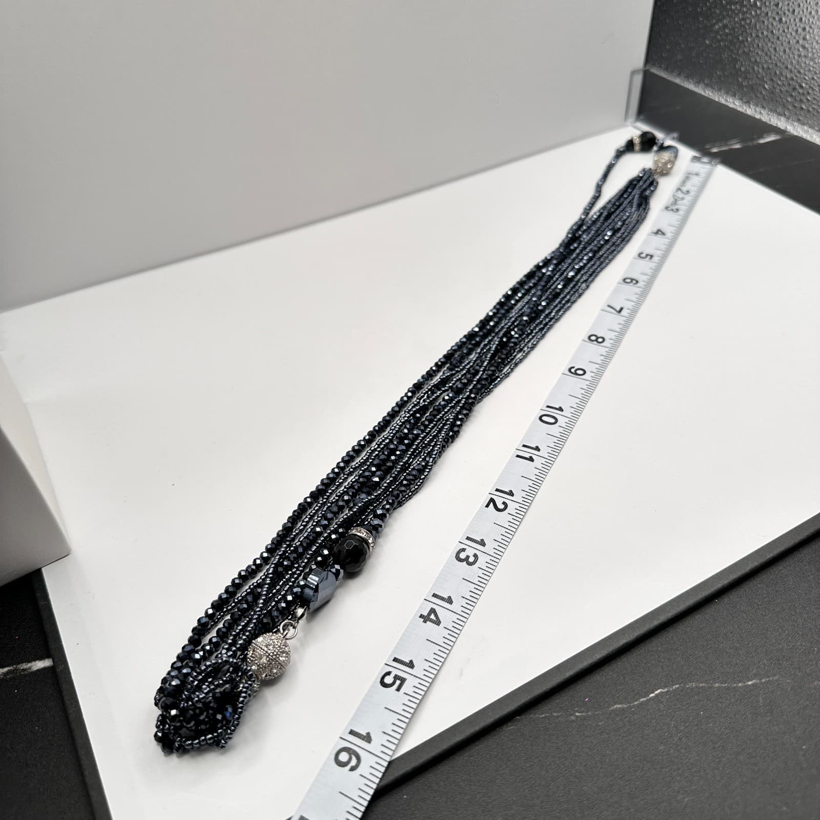 Vintage 80s 70s Multi-Strand Black Beaded Statement Necklace Boho Jewelry - Thumbnail 10