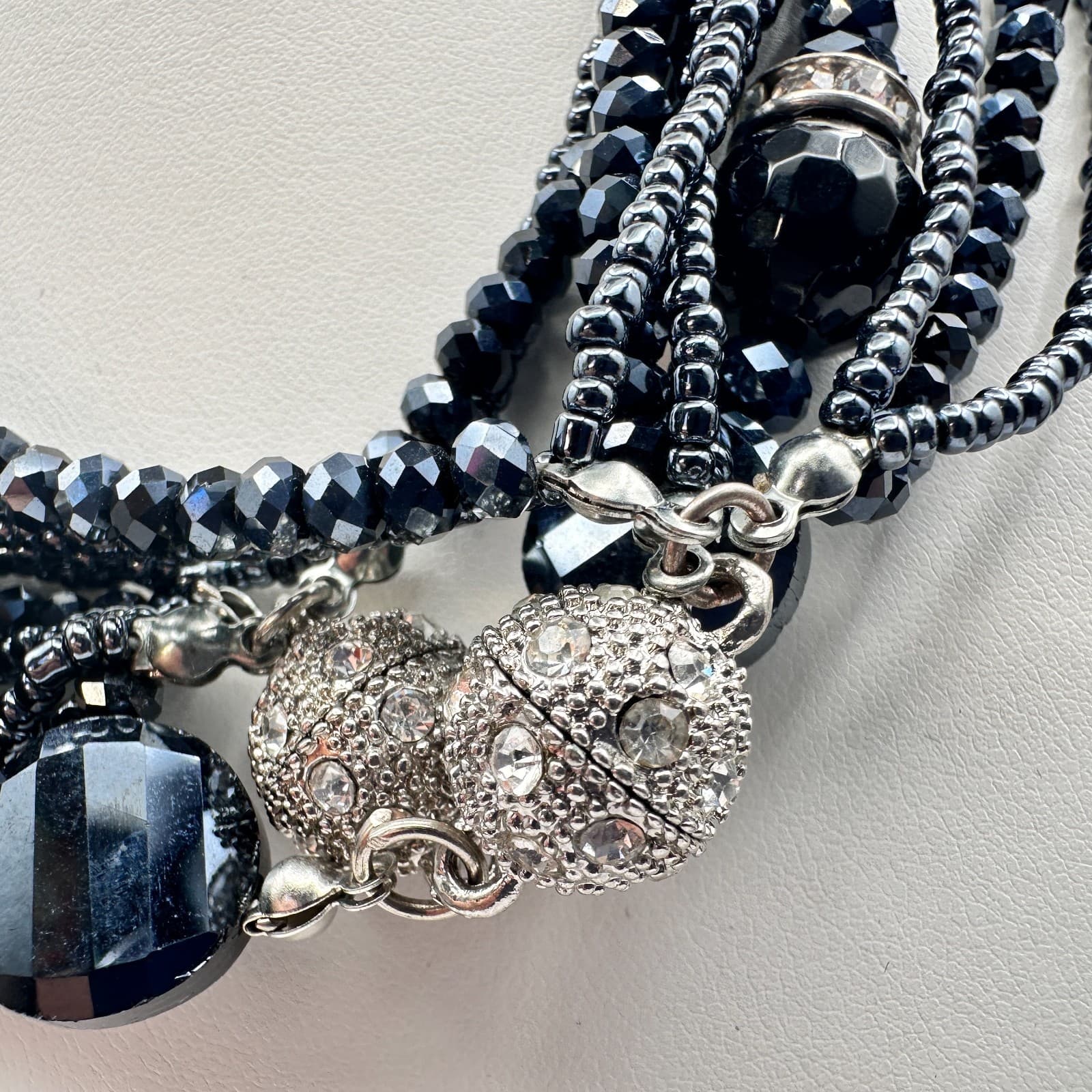 Vintage 80s 70s Multi-Strand Black Beaded Statement Necklace Boho Jewelry - Thumbnail 6