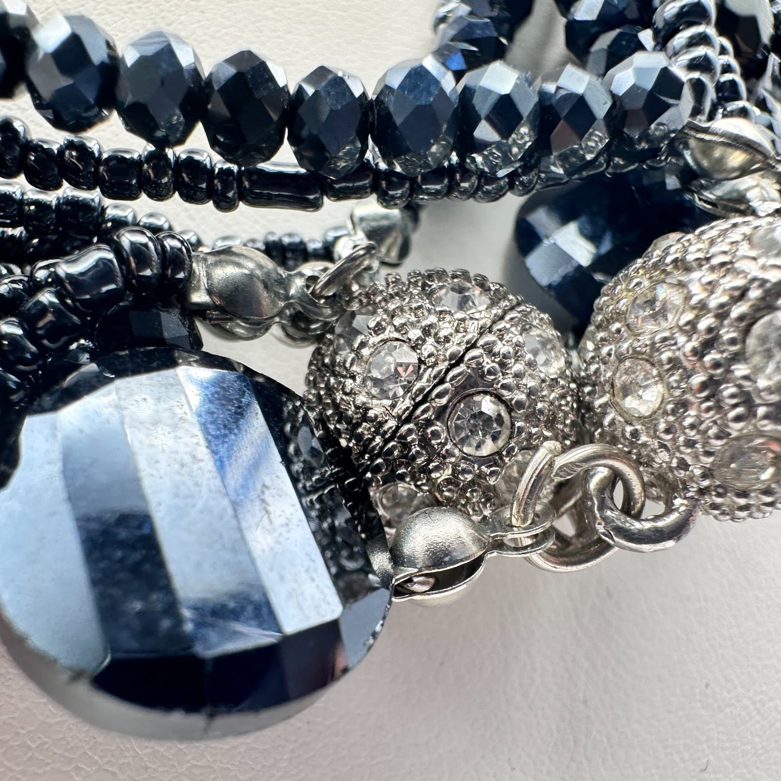 Vintage 80s 70s Multi-Strand Black Beaded Statement Necklace Boho Jewelry - Thumbnail 5