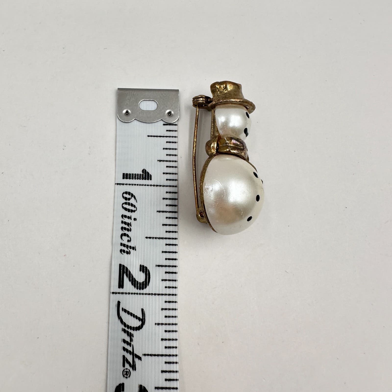 Vintage 80s 90s Snowman Brooch Pin Faux Pearl Gold Tone Christmas Jewelry - Thumbnail 6