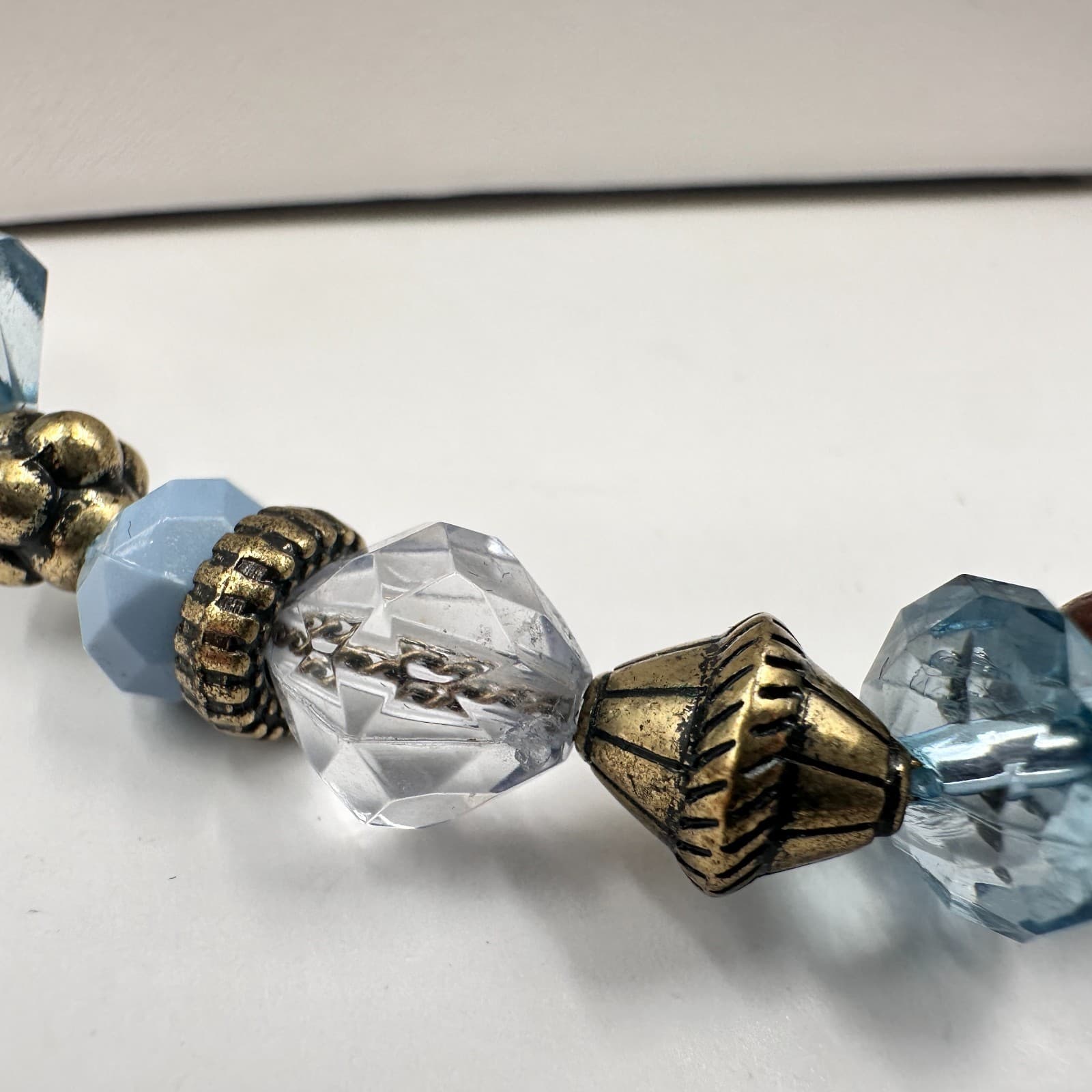 Vintage 90s Blue Purple Faceted Crystal Wood Bead Necklace Statement Jewelry - Thumbnail 4