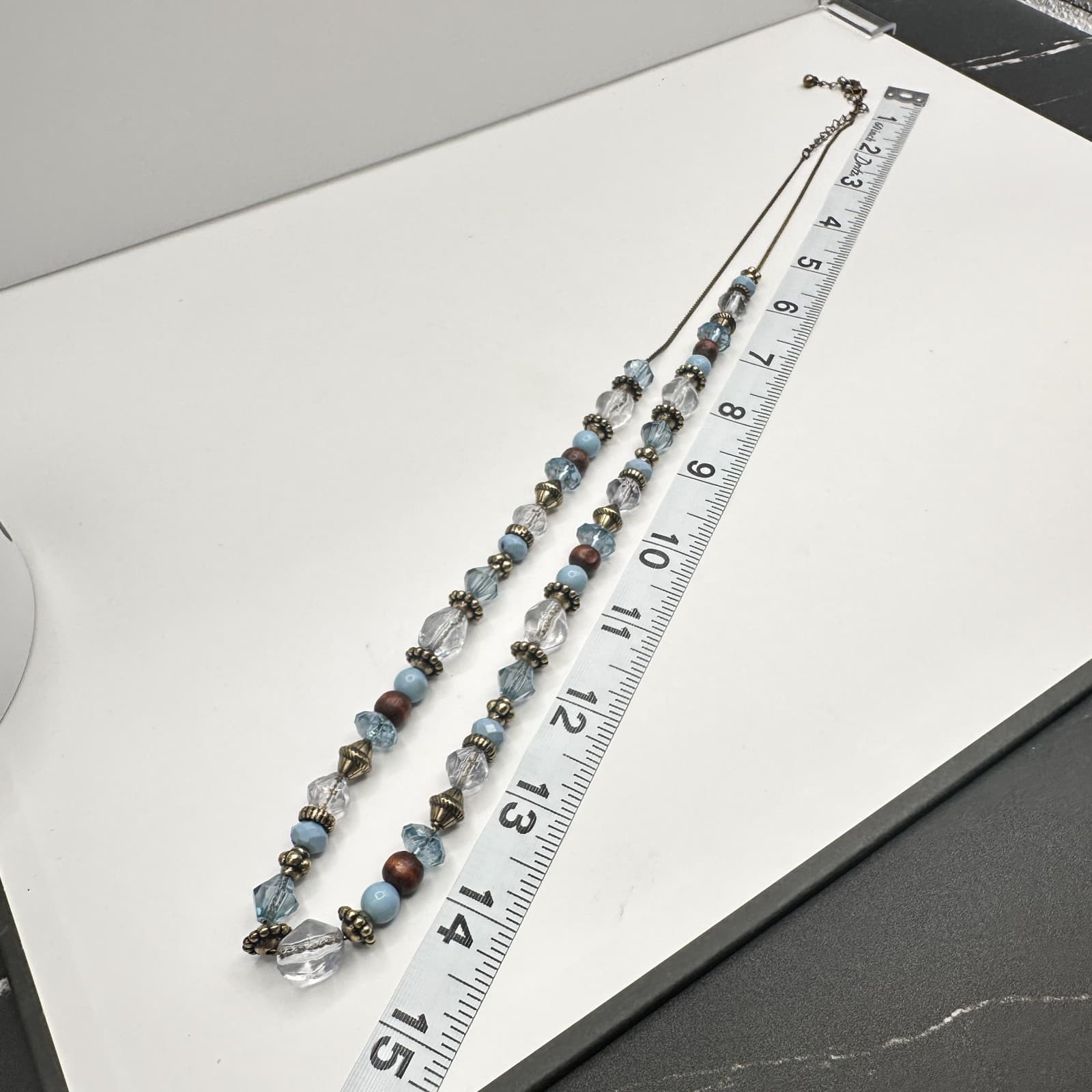 Vintage 90s Blue Purple Faceted Crystal Wood Bead Necklace Statement Jewelry - Thumbnail 10