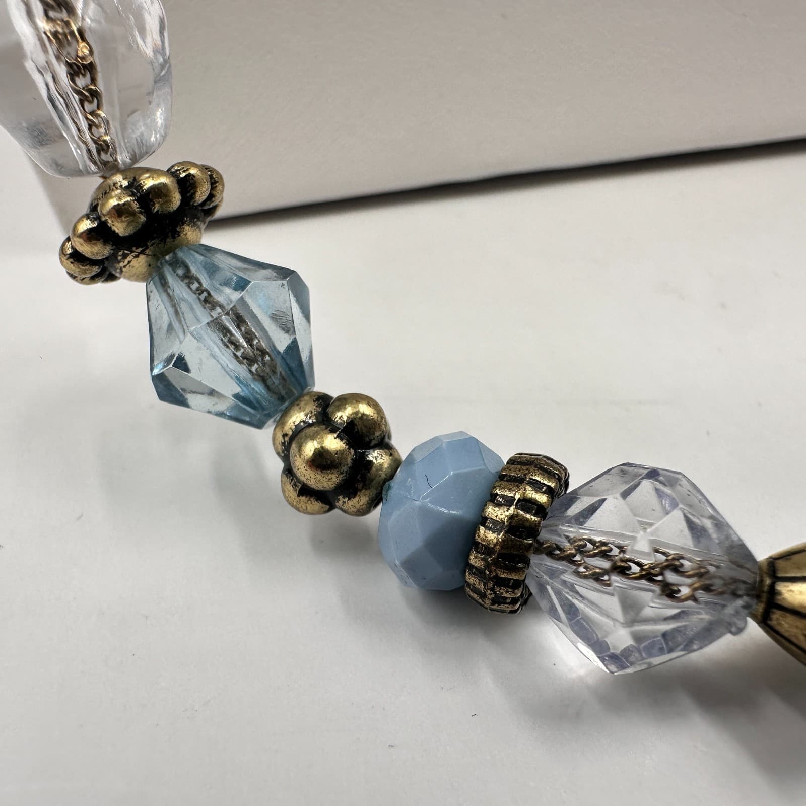 Vintage 90s Blue Purple Faceted Crystal Wood Bead Necklace Statement Jewelry - Thumbnail 5