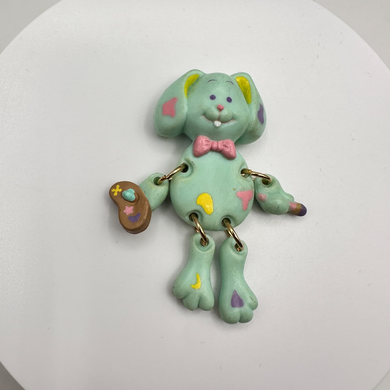 Vintage 80s Russ Barrie Dangle Pastel Bunny Artist Pin Brooch Movable Jewelry - Image 1