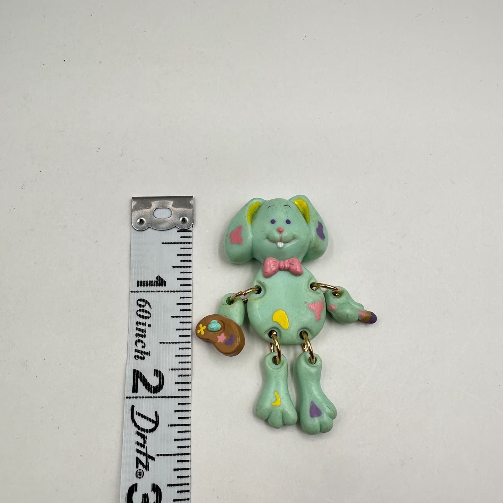 Vintage 80s Russ Barrie Dangle Pastel Bunny Artist Pin Brooch Movable Jewelry - Thumbnail 8