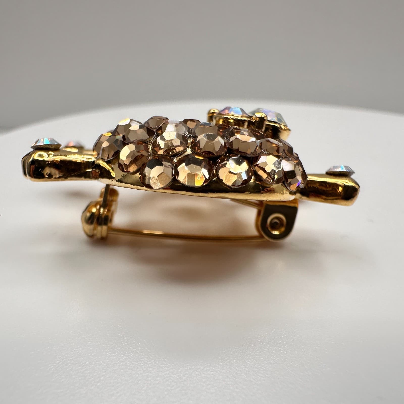 Vintage 90s Skull & Crossbones Gold Silver Rhinestone Charm Brooch Pin Jewelry - Thumbnail 4