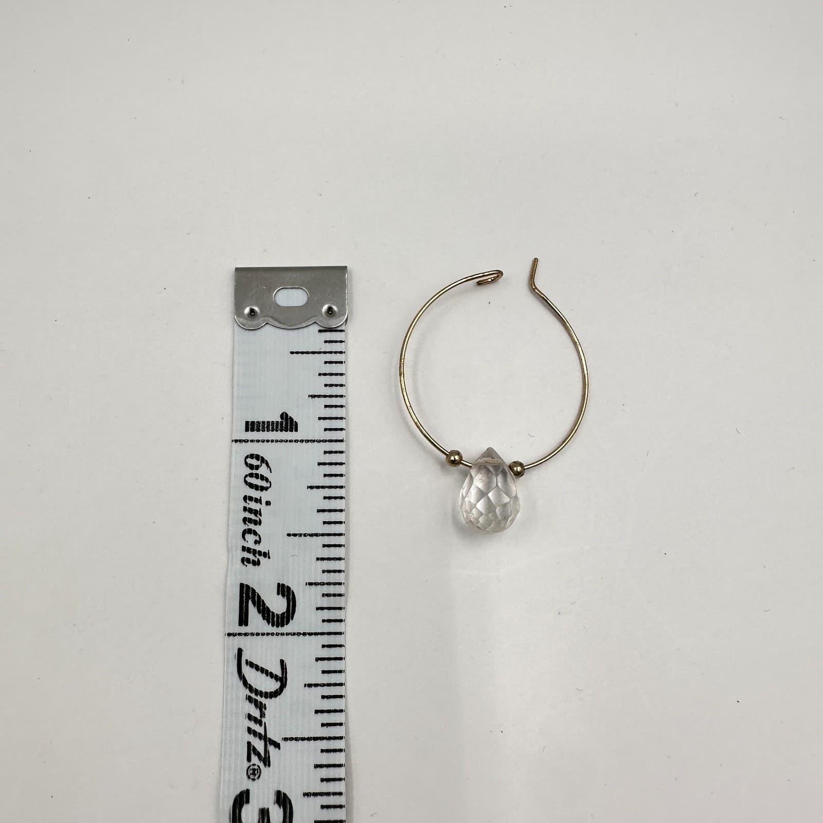 Vintage 80s Clear Quartz Teardrop Dangle Hoop Earrings Gold Tone Jewelry - Thumbnail 8