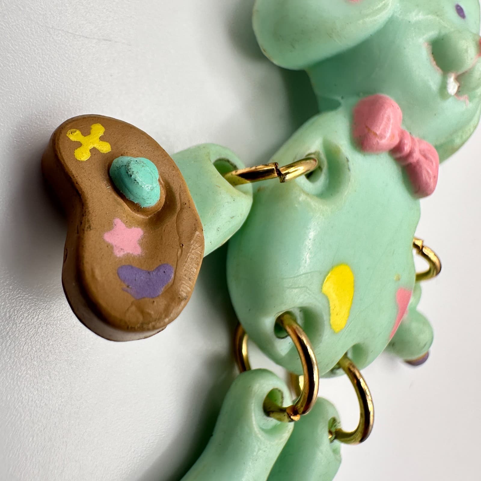 Vintage 80s Russ Barrie Dangle Pastel Bunny Artist Pin Brooch Movable Jewelry - Thumbnail 6