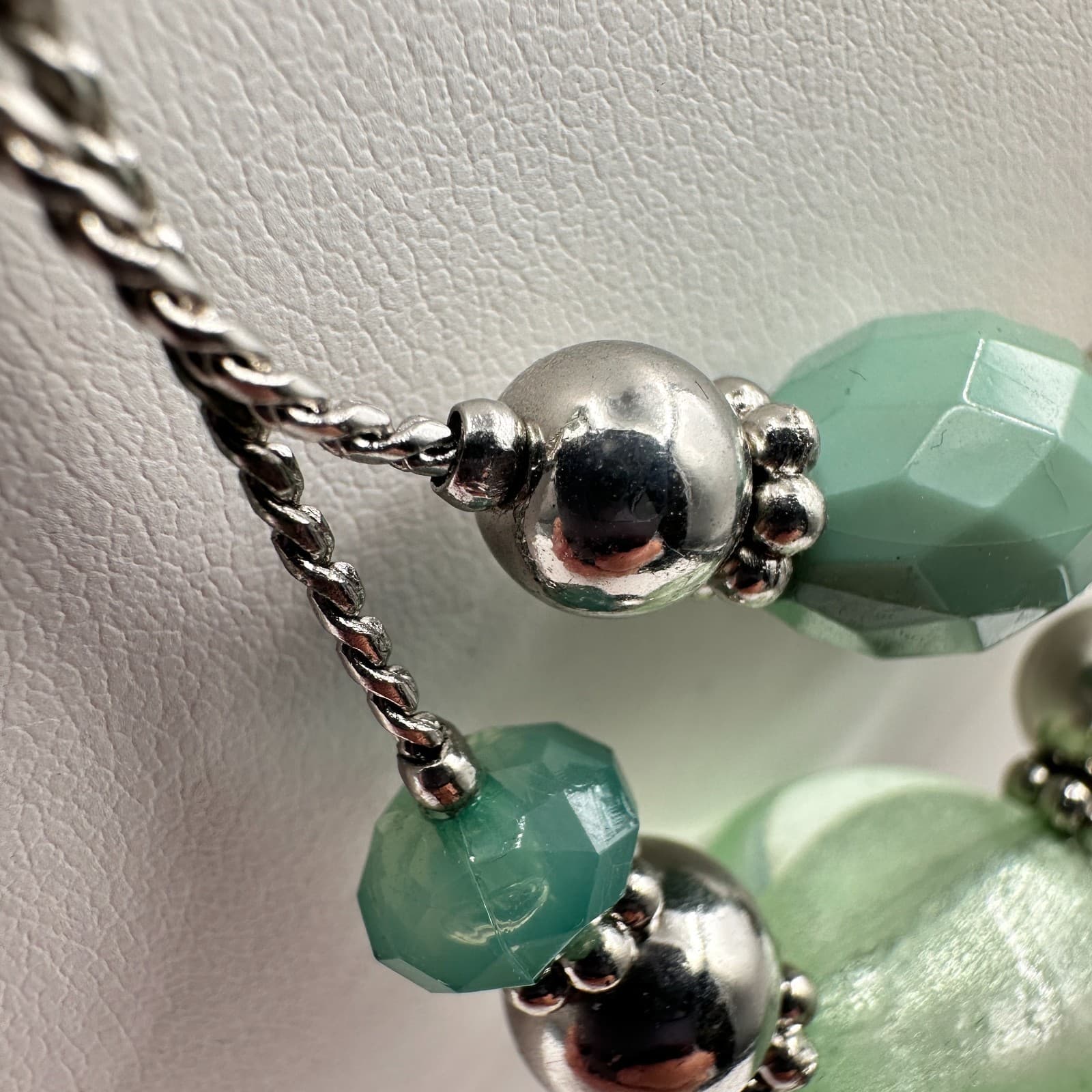 Vintage 90s Green Silver Tone Strands Beaded Necklace Statement Fashion Jewelry - Thumbnail 6