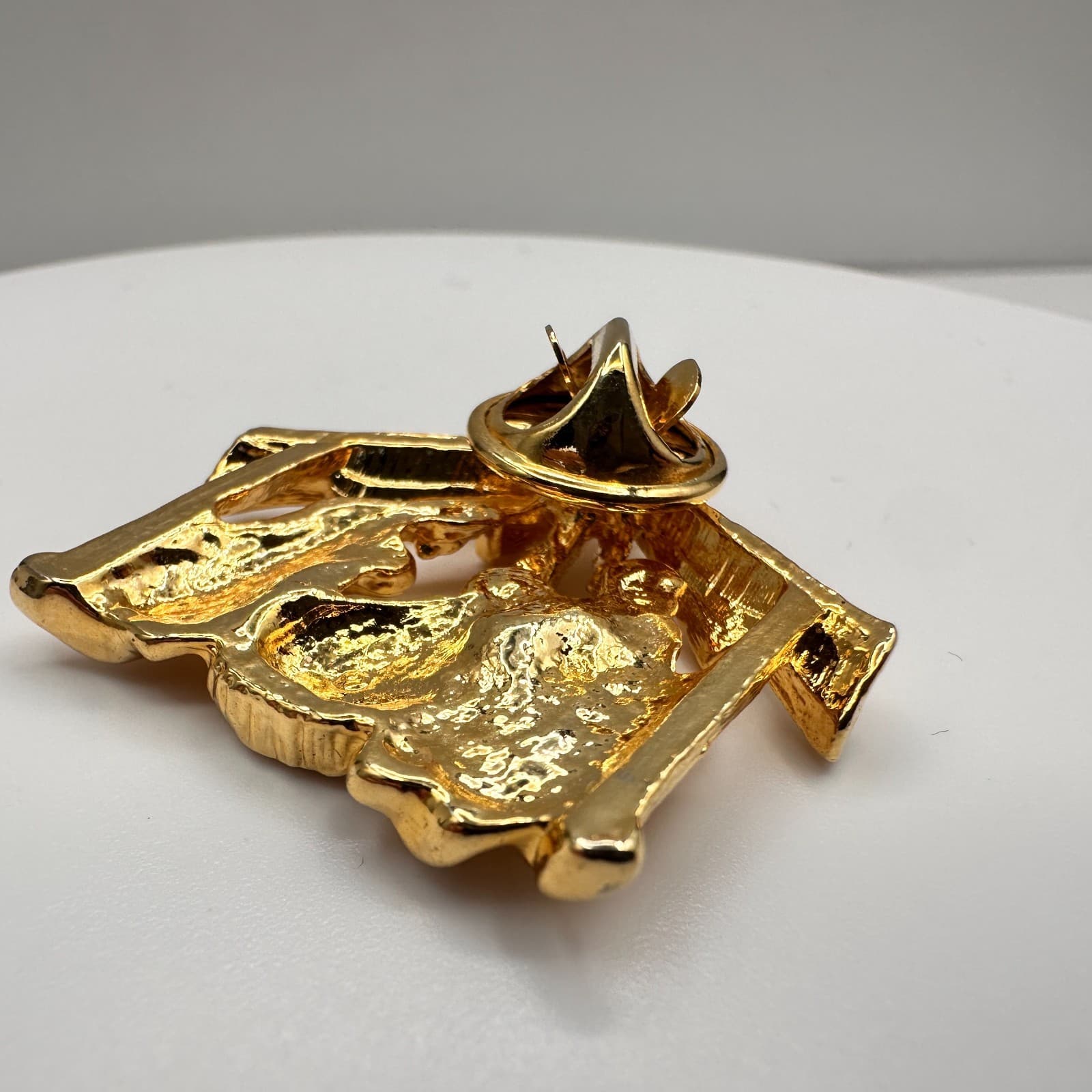 Vintage 90s Gold Tone Nativity Scene Christmas Brooches Pin Clear Glass Jewelry - Thumbnail 4