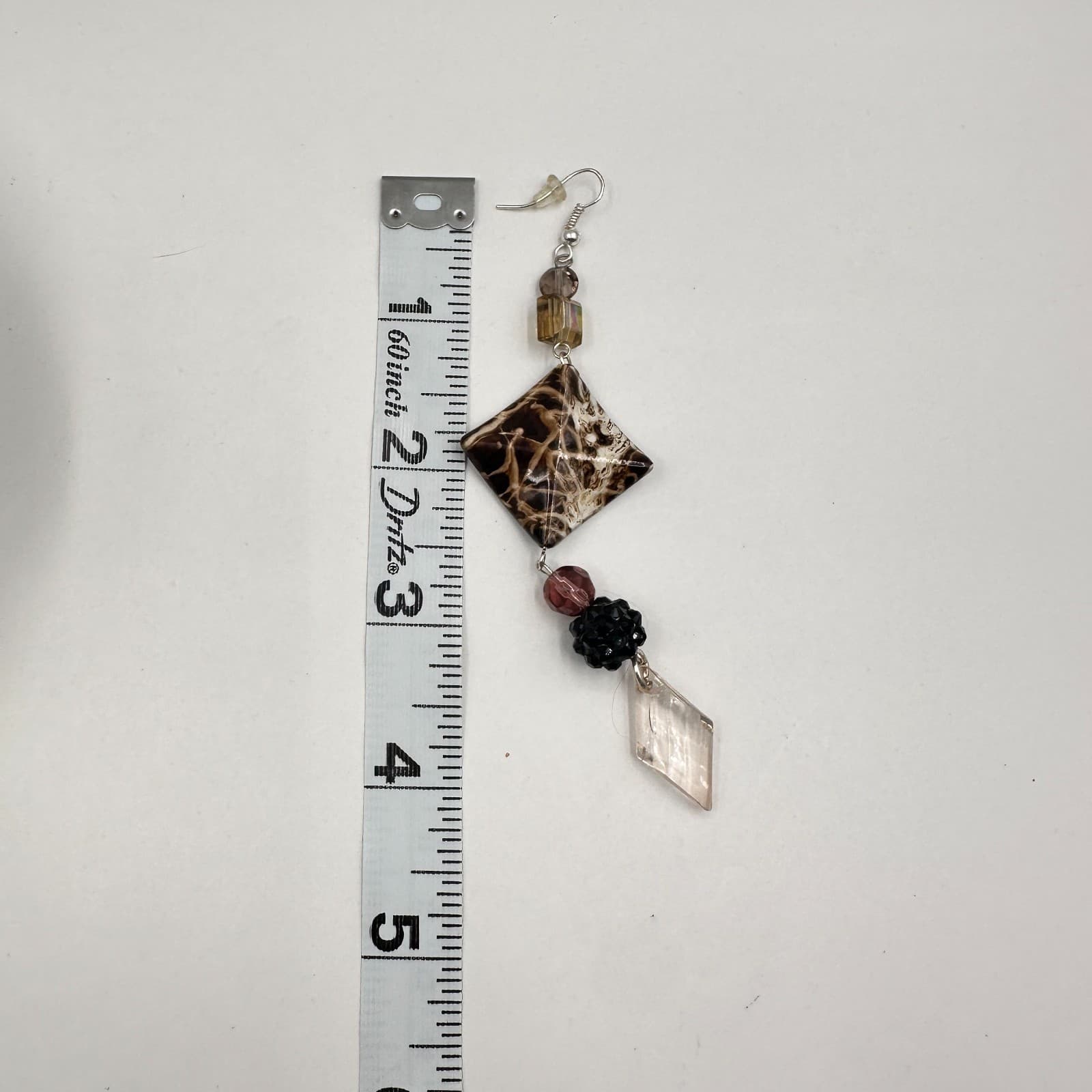 Vintage 90s Geometric Brown Black Crystal Dangle Drop Earring Hook Woman Jewelry - Thumbnail 8