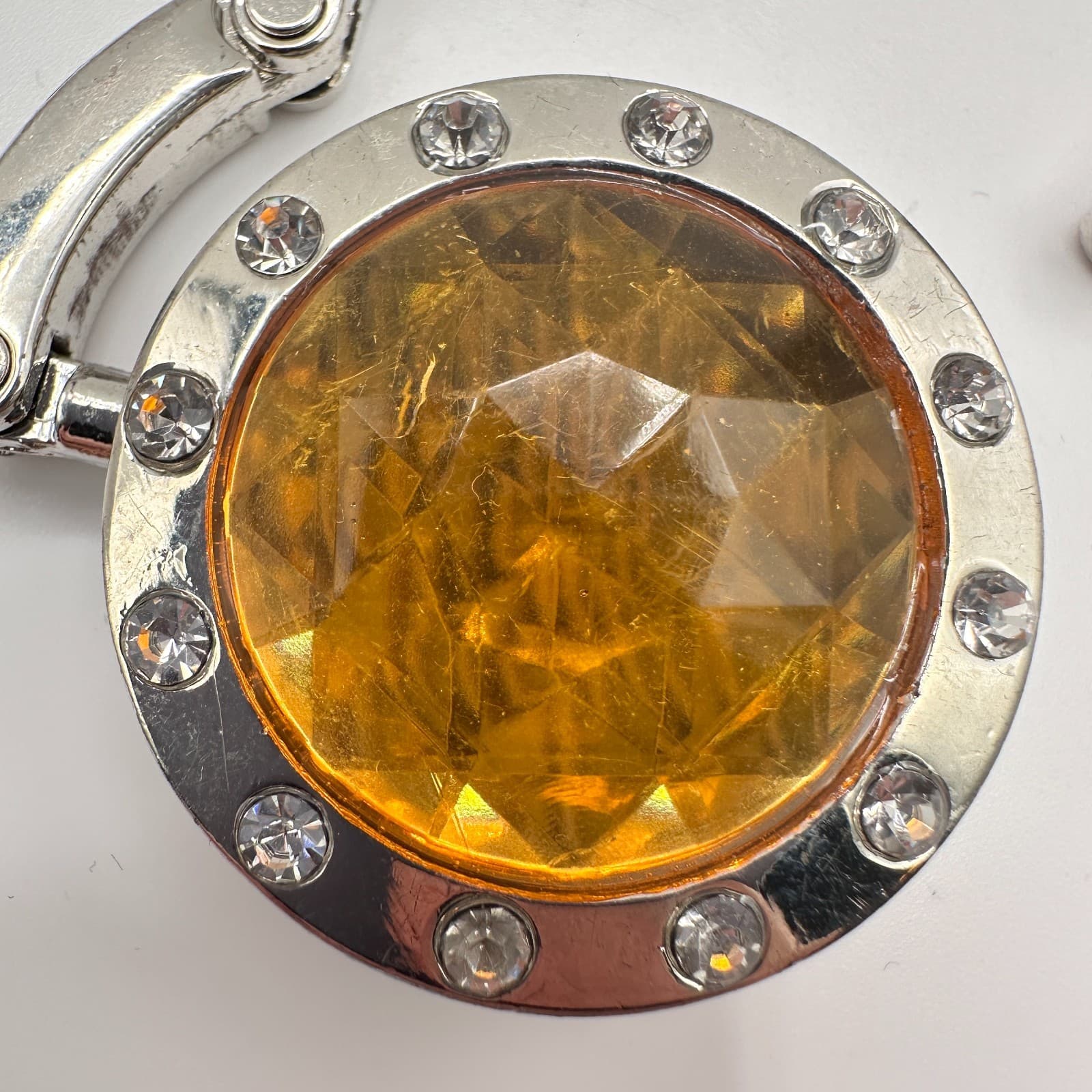 Vintage 90s Portable Purse Handbag Hook Hanger Table Crystal Silver Tone Jewelry - Thumbnail 3