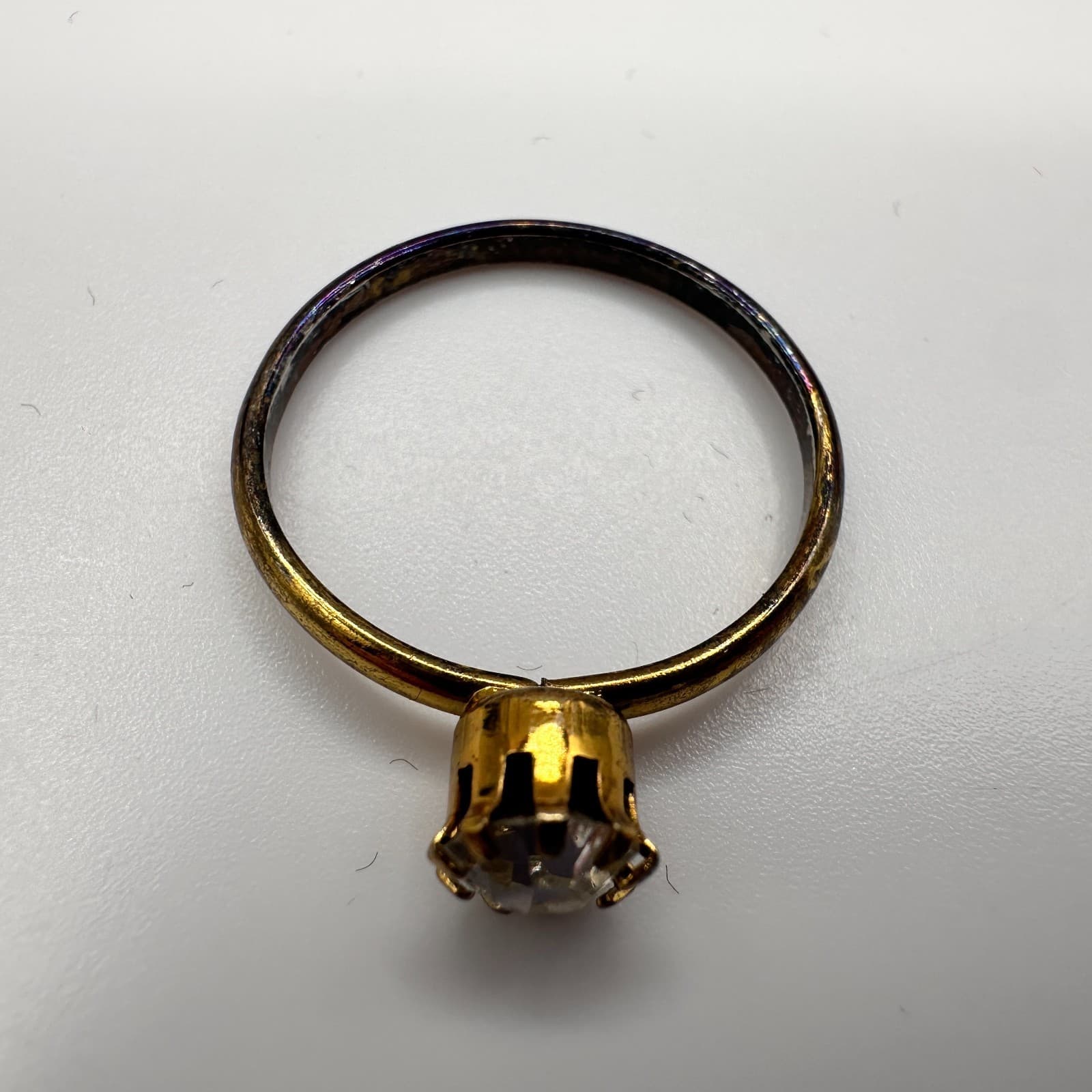 Vintage 80s Gold Tone Oval Clear Stone Solitaire Engagement Ring Band Jewelry - Thumbnail 3