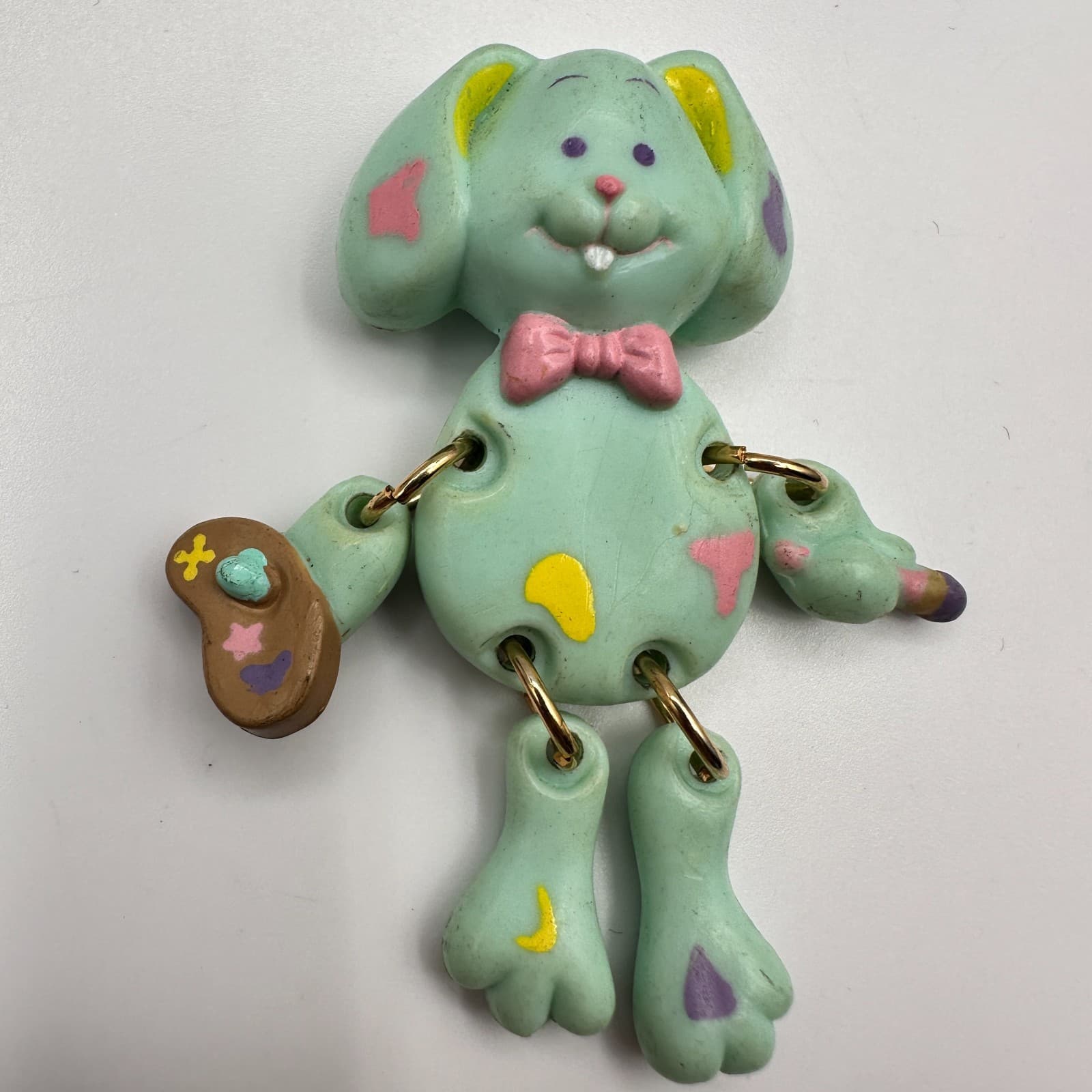 Vintage 80s Russ Barrie Dangle Pastel Bunny Artist Pin Brooch Movable Jewelry - Thumbnail 3