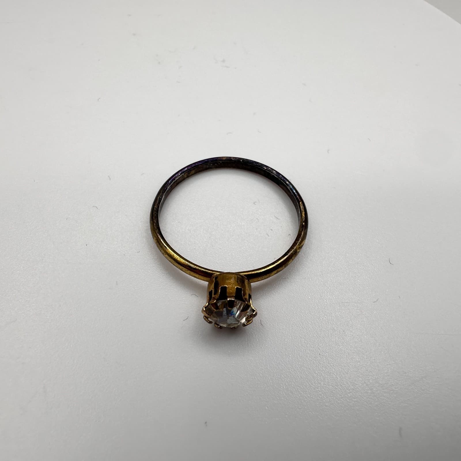 Vintage 80s Gold Tone Oval Clear Stone Solitaire Engagement Ring Band Jewelry - Thumbnail 2