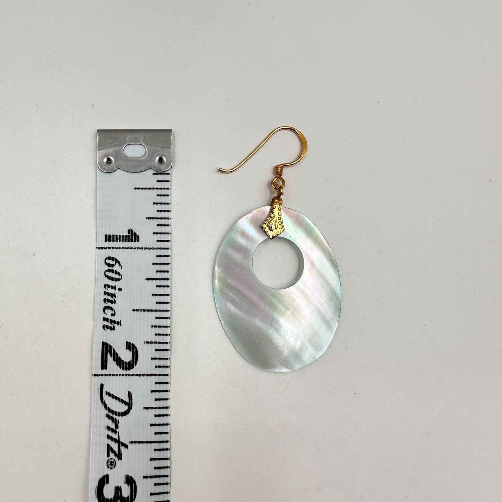 Vintage 90s Mother of Pearl Oval Dangle Earrings Gold Tone Women's Jewelry - Thumbnail 6