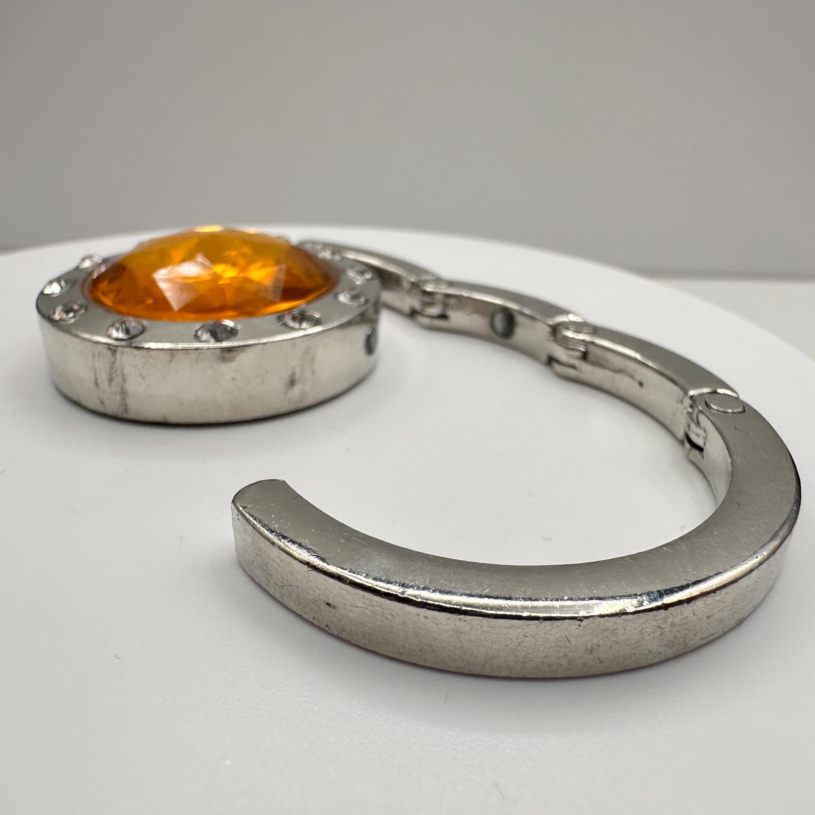 Vintage 90s Portable Purse Handbag Hook Hanger Table Crystal Silver Tone Jewelry - Thumbnail 6