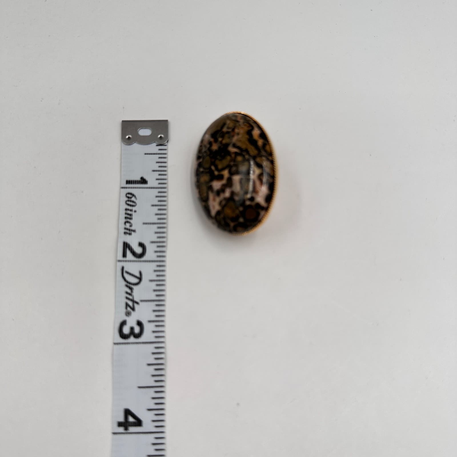 Vintage 80s Leopard Skin Jasper Ring Gold Tone Large Oval Statement Jewelry - Thumbnail 7