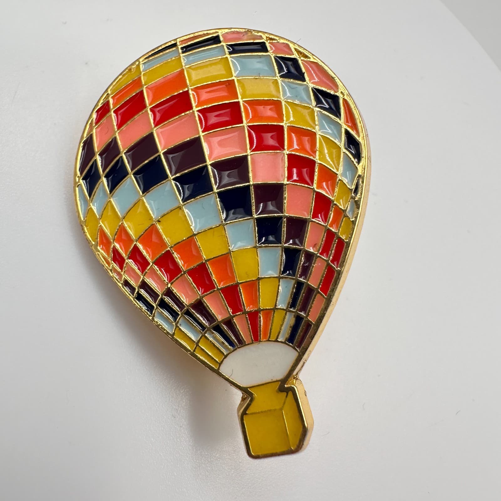 Vintage 80s Chicken Hot Air Balloon Enamel Brooch Lapel Pinback Fashion Jewelry - Thumbnail 3