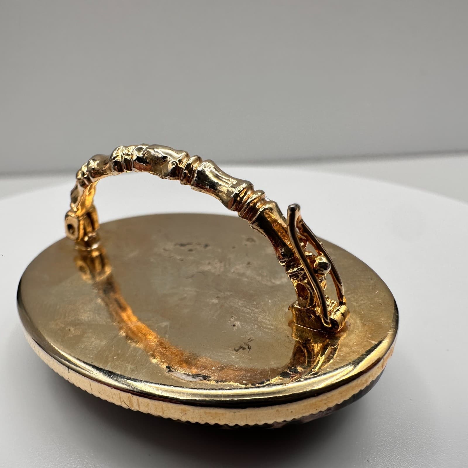 Vintage 80s Leopard Skin Jasper Ring Gold Tone Large Oval Statement Jewelry - Thumbnail 6