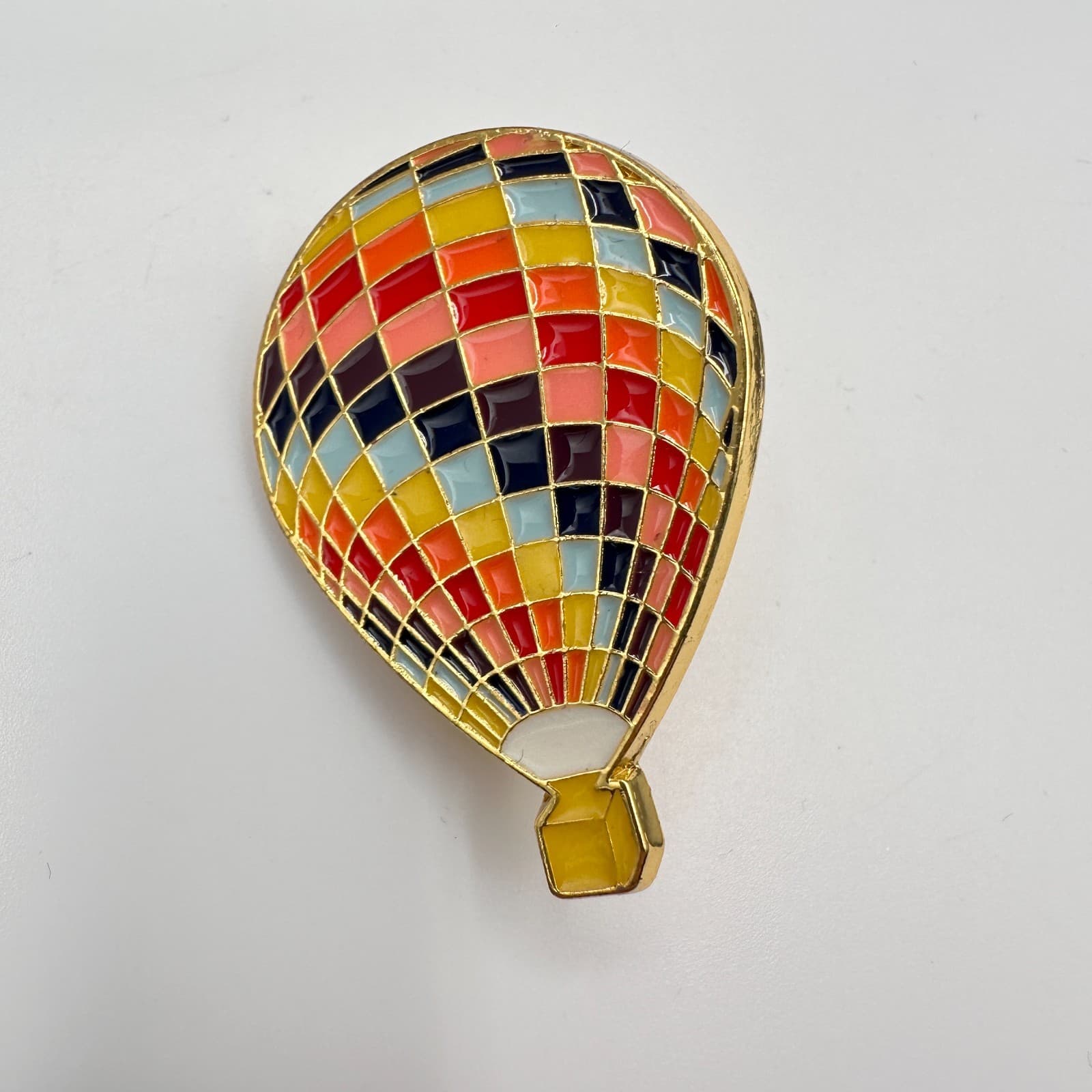 Vintage 80s Chicken Hot Air Balloon Enamel Brooch Lapel Pinback Fashion Jewelry - Thumbnail 2