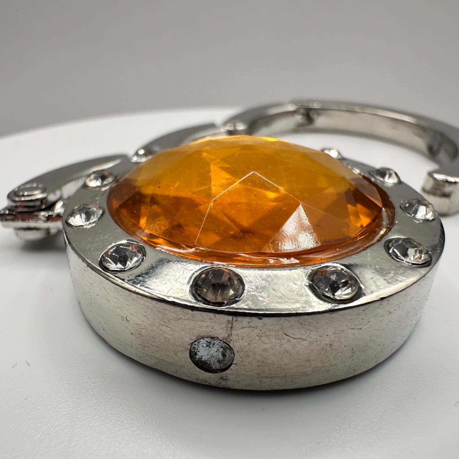 Vintage 90s Portable Purse Handbag Hook Hanger Table Crystal Silver Tone Jewelry - Thumbnail 4